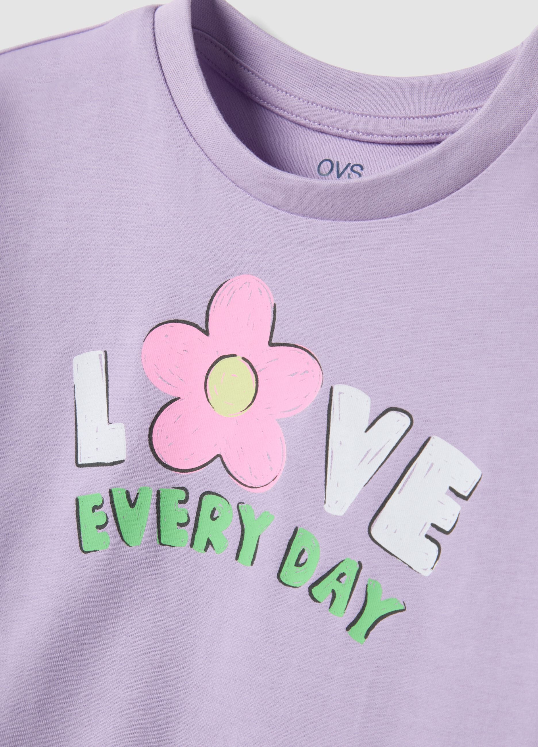 Girls' regular fit purple pure cotton T-shirt with print