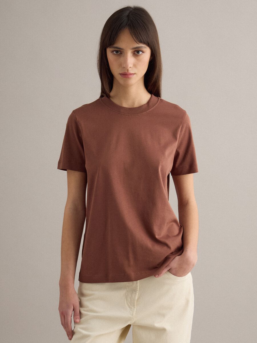 Brown crew neck pure cotton regular fit T-shirt_1