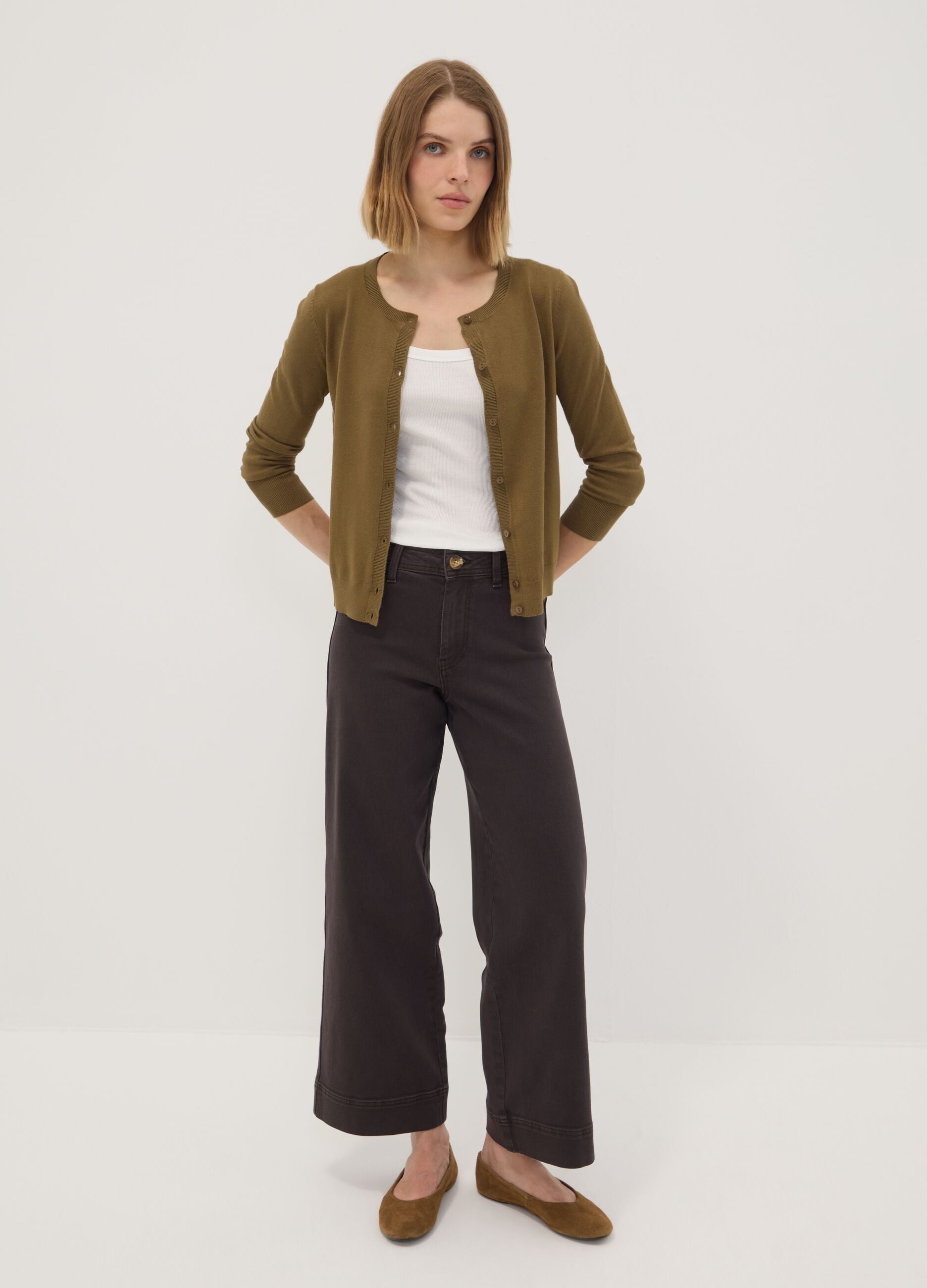 Brown wide-leg jeans in stretch cotton