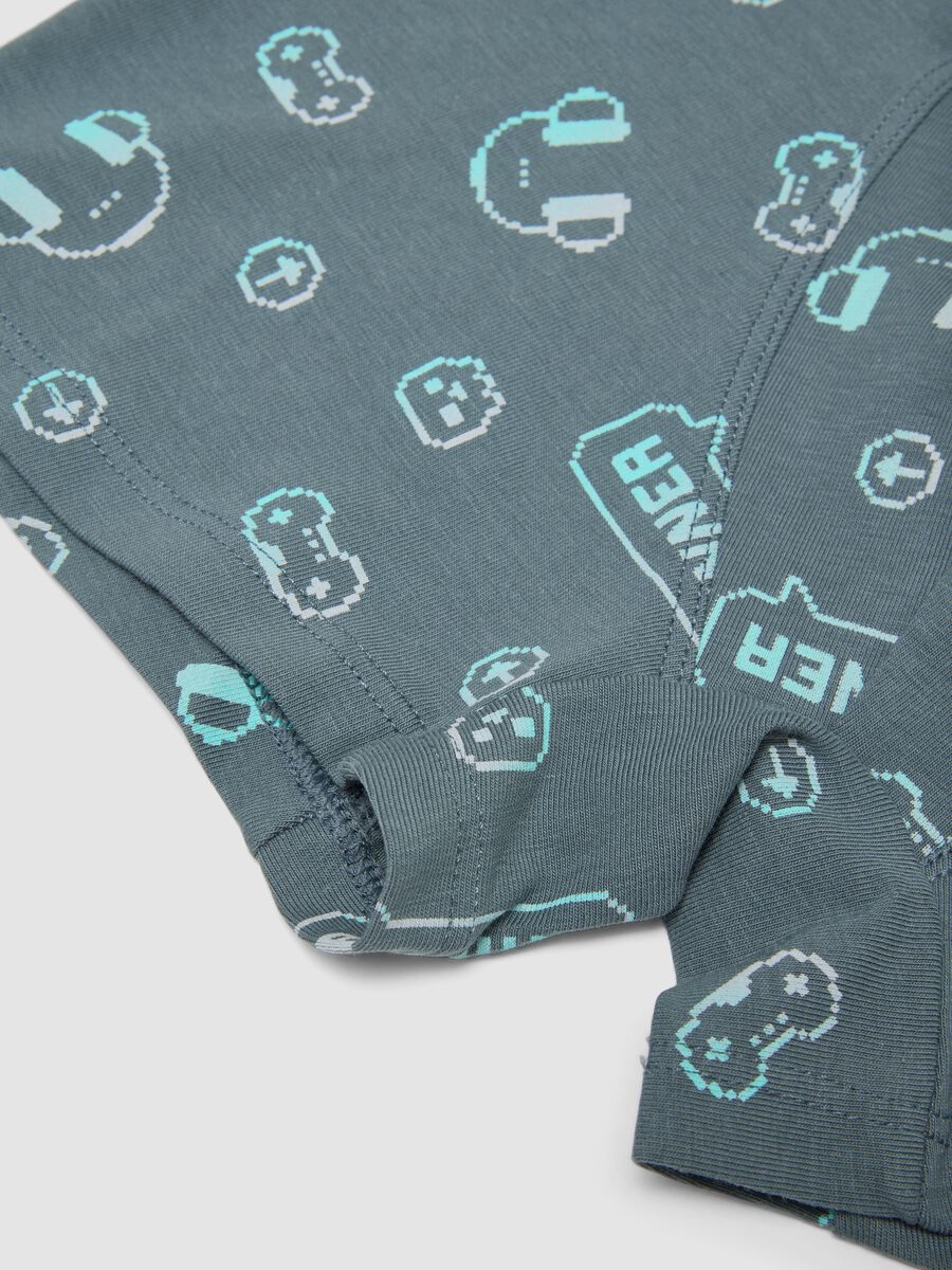 Green stretch organic cotton boxer shorts with gaming print_3