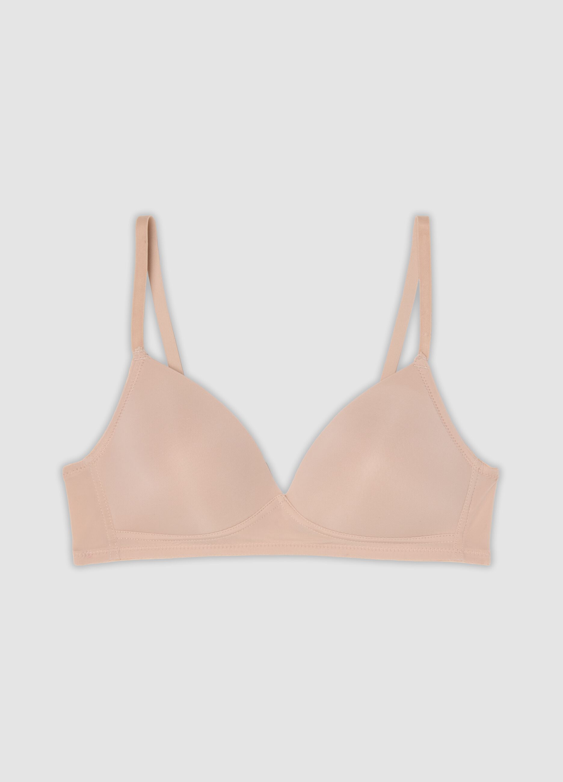 Beige padded stretch-fabric bra