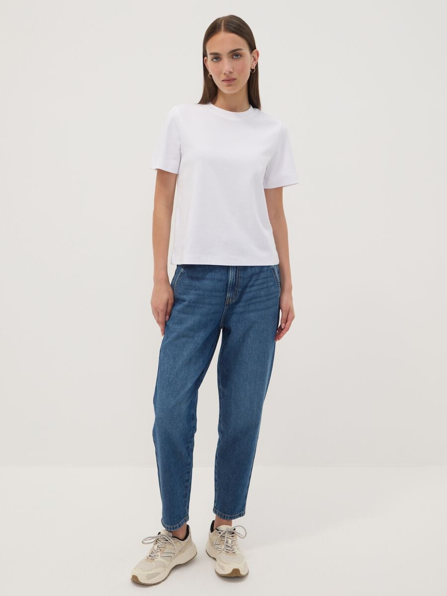 Blue pure cotton denim jeans with paperbag waist, baggy fit_0