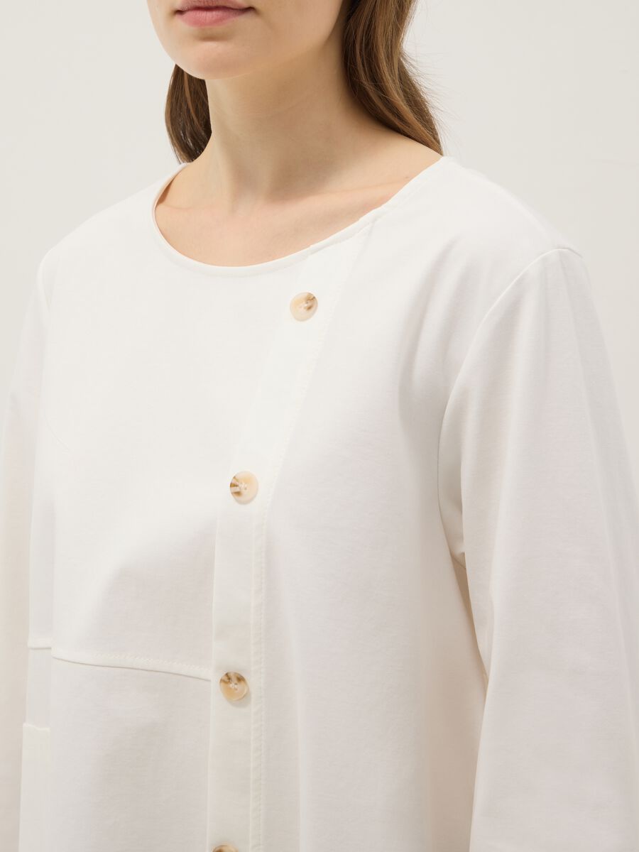 White stretch cotton button-up blouse, regular fit_3