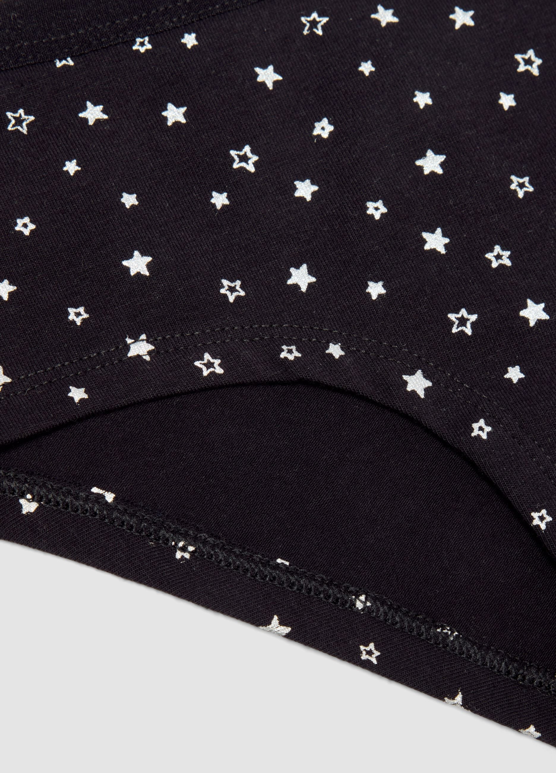 Slip culotte neri in cotone organico elasticizzato con stampa stelle