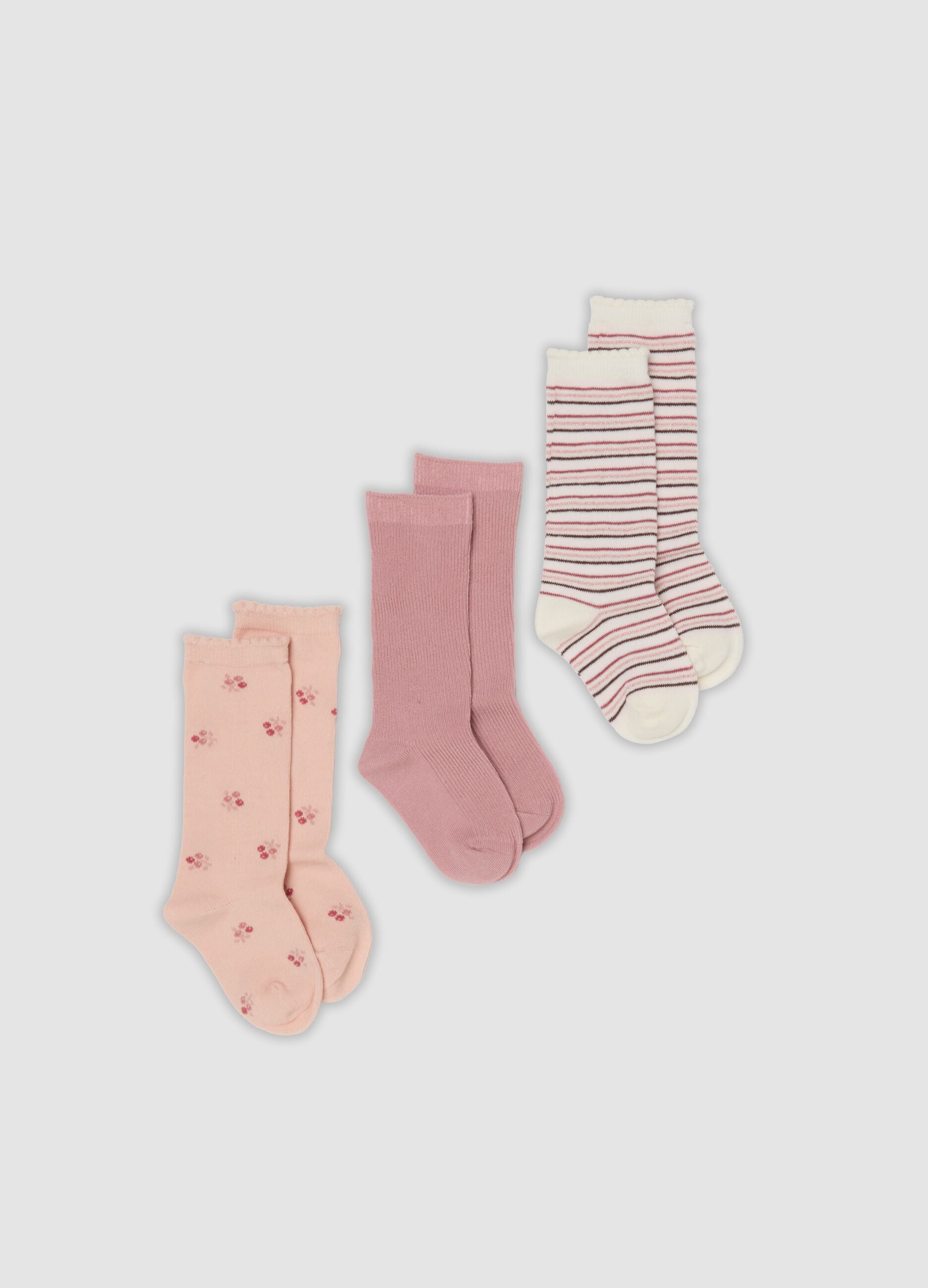 3-pack of pink long socks in stretch organic cotton