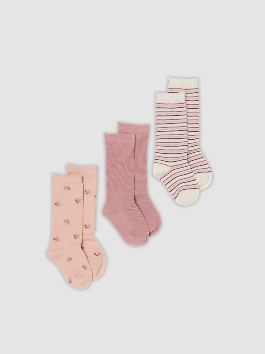 3-pack of pink long socks in stretch organic cotton_0