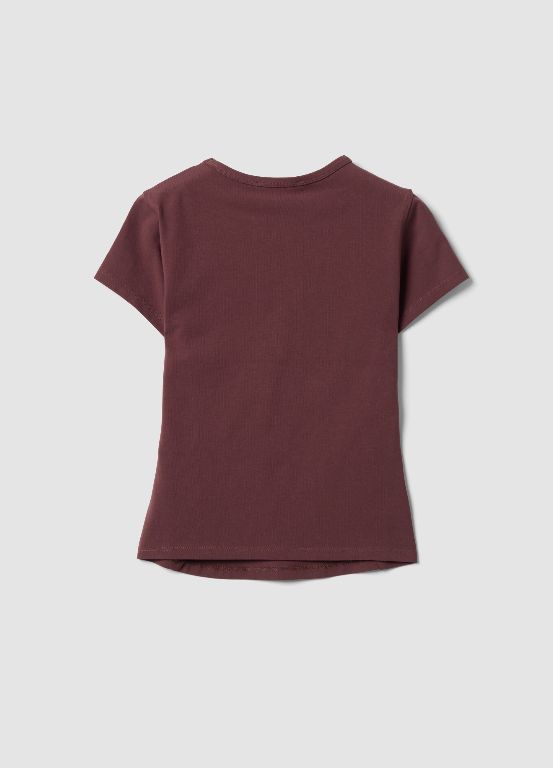 Brown fitted stretch-cotton T-shirt with rhinestone embellishments