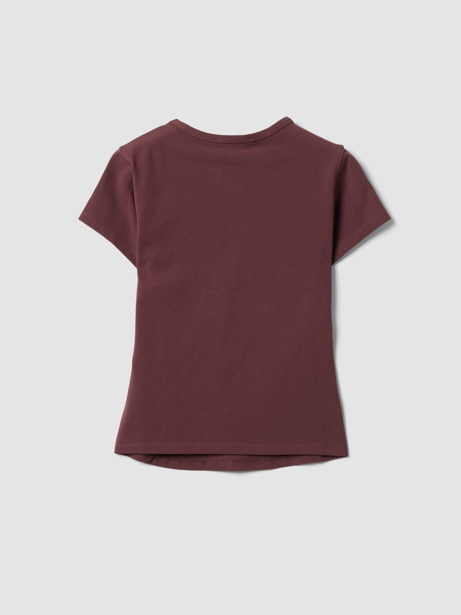 Brown fitted stretch-cotton T-shirt with rhinestone embellishments_5