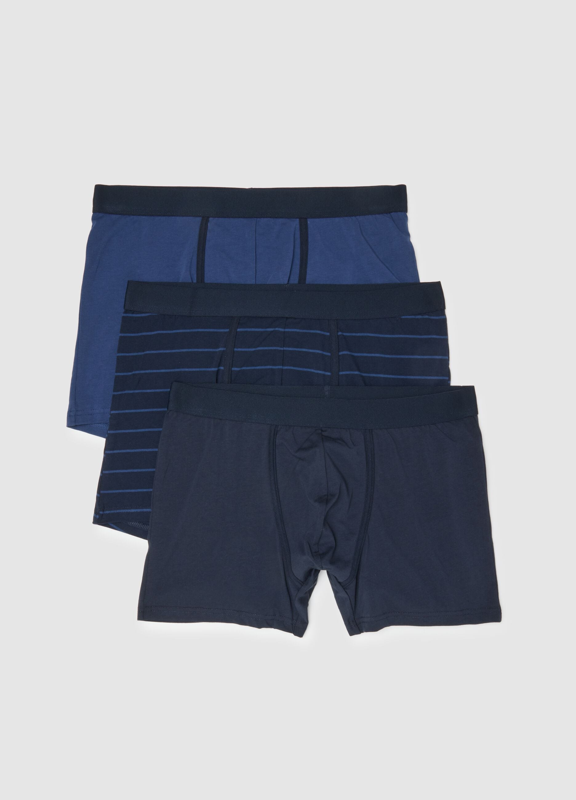 3-pack regular-fit blue organic stretch cotton mid-length boxers