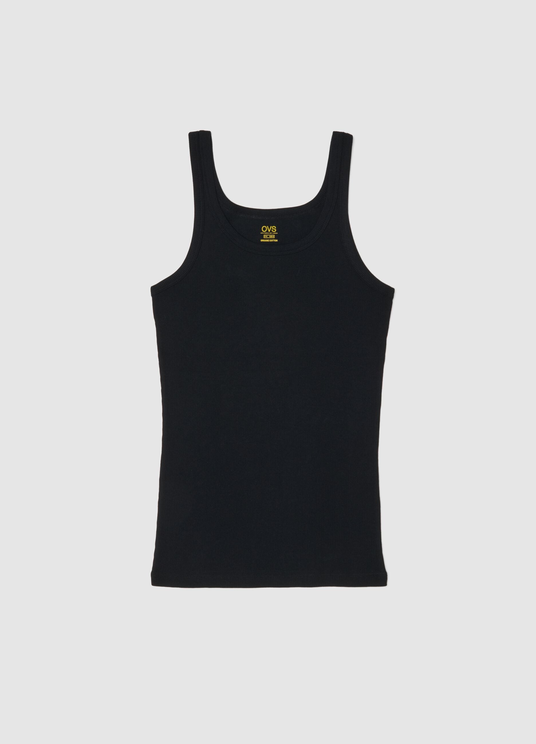 Pure black cotton tank top regular fit
