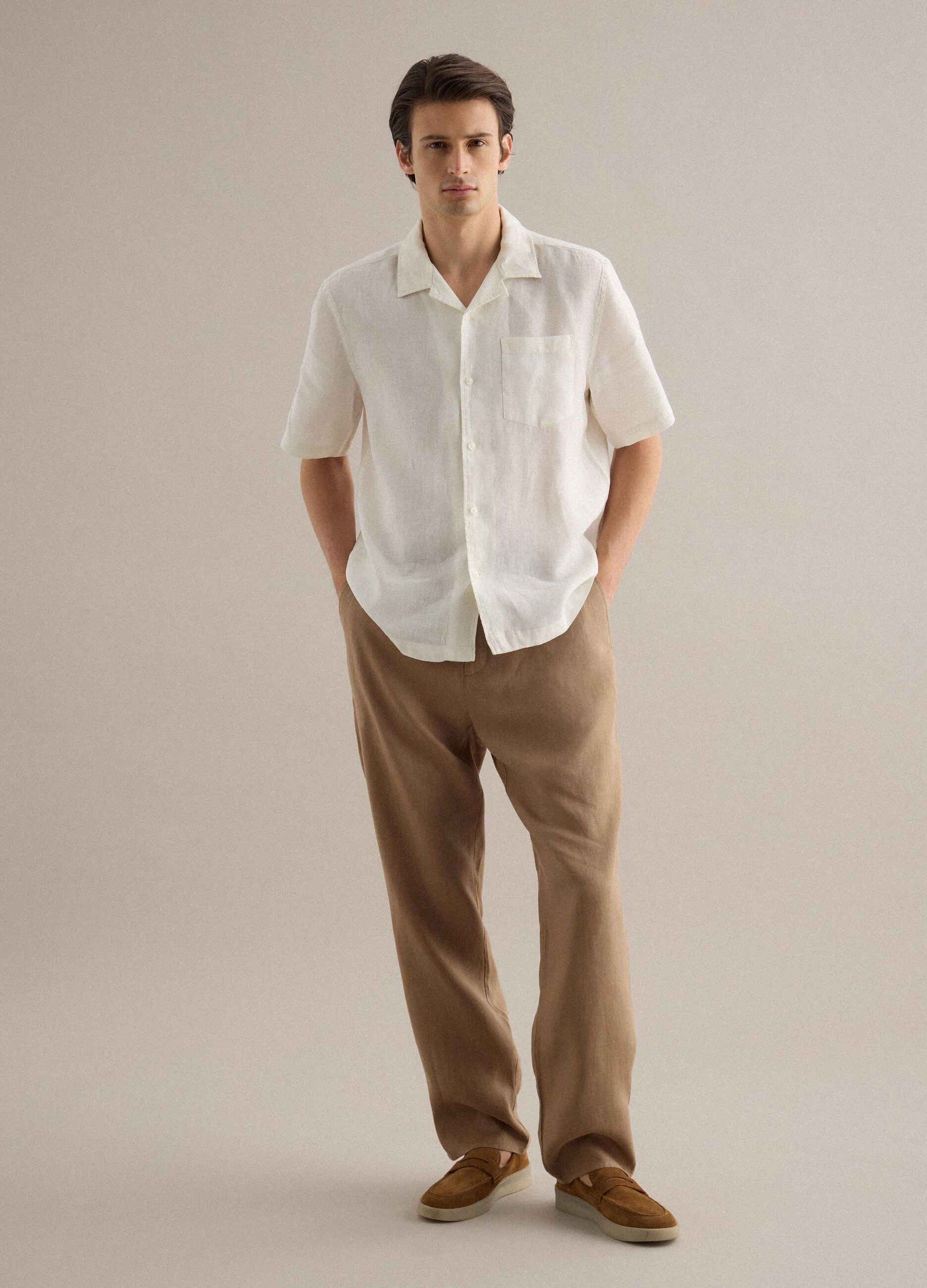 Brown pure linen trousers regular fit