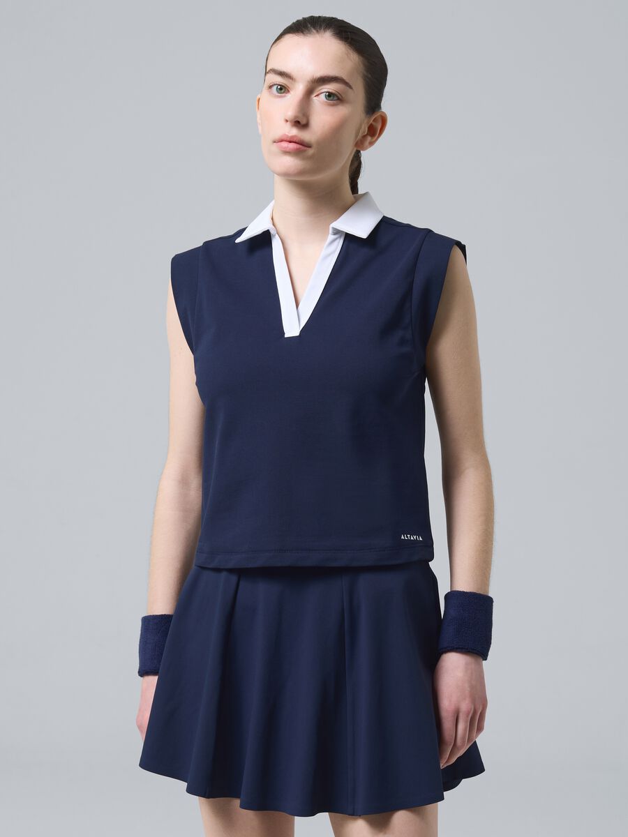 Blue sleeveless ALTAVIA COURT polo in stretch cotton with classic collar_2