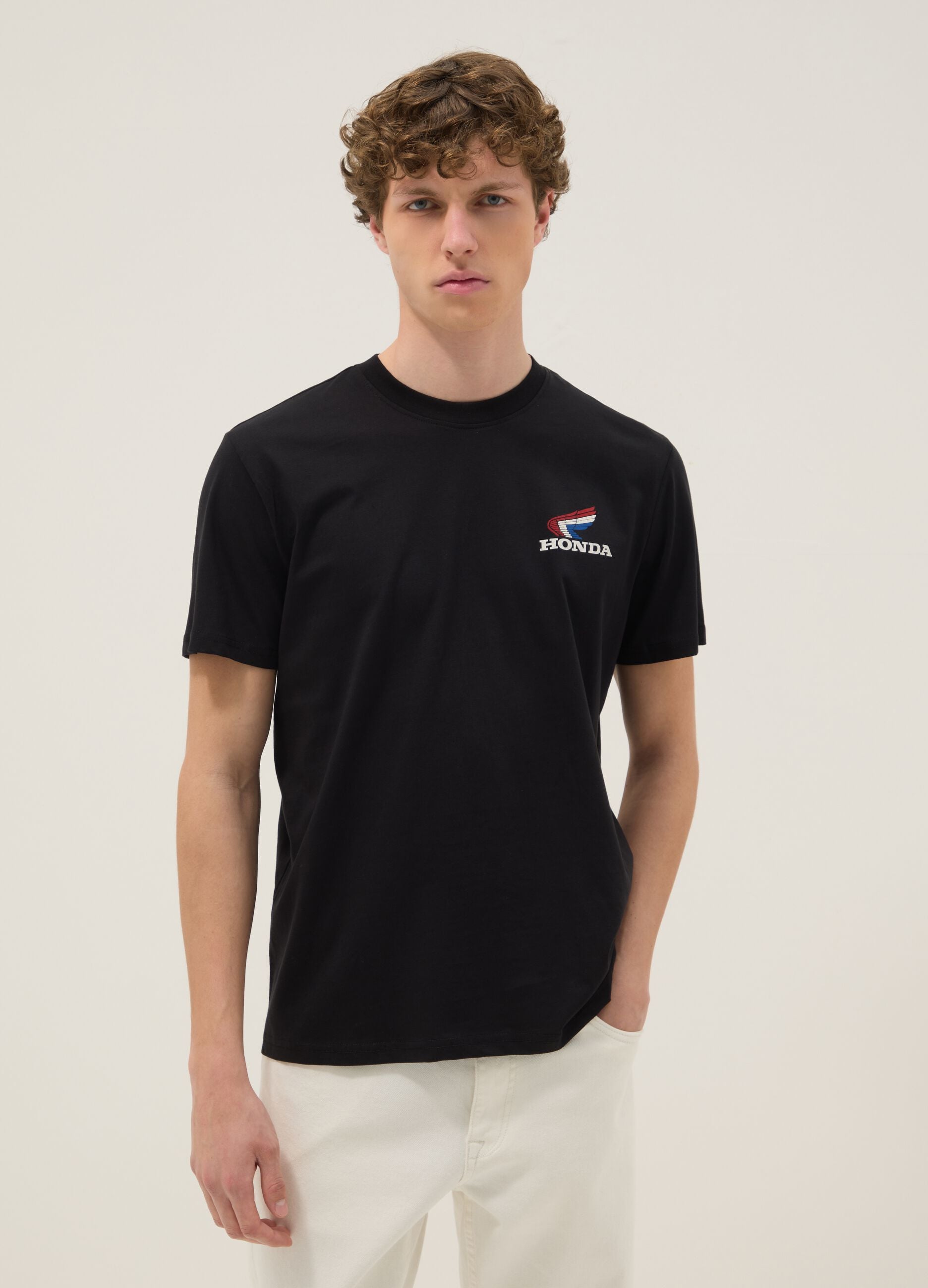 Black printed T-shirt in pure cotton, regular fit