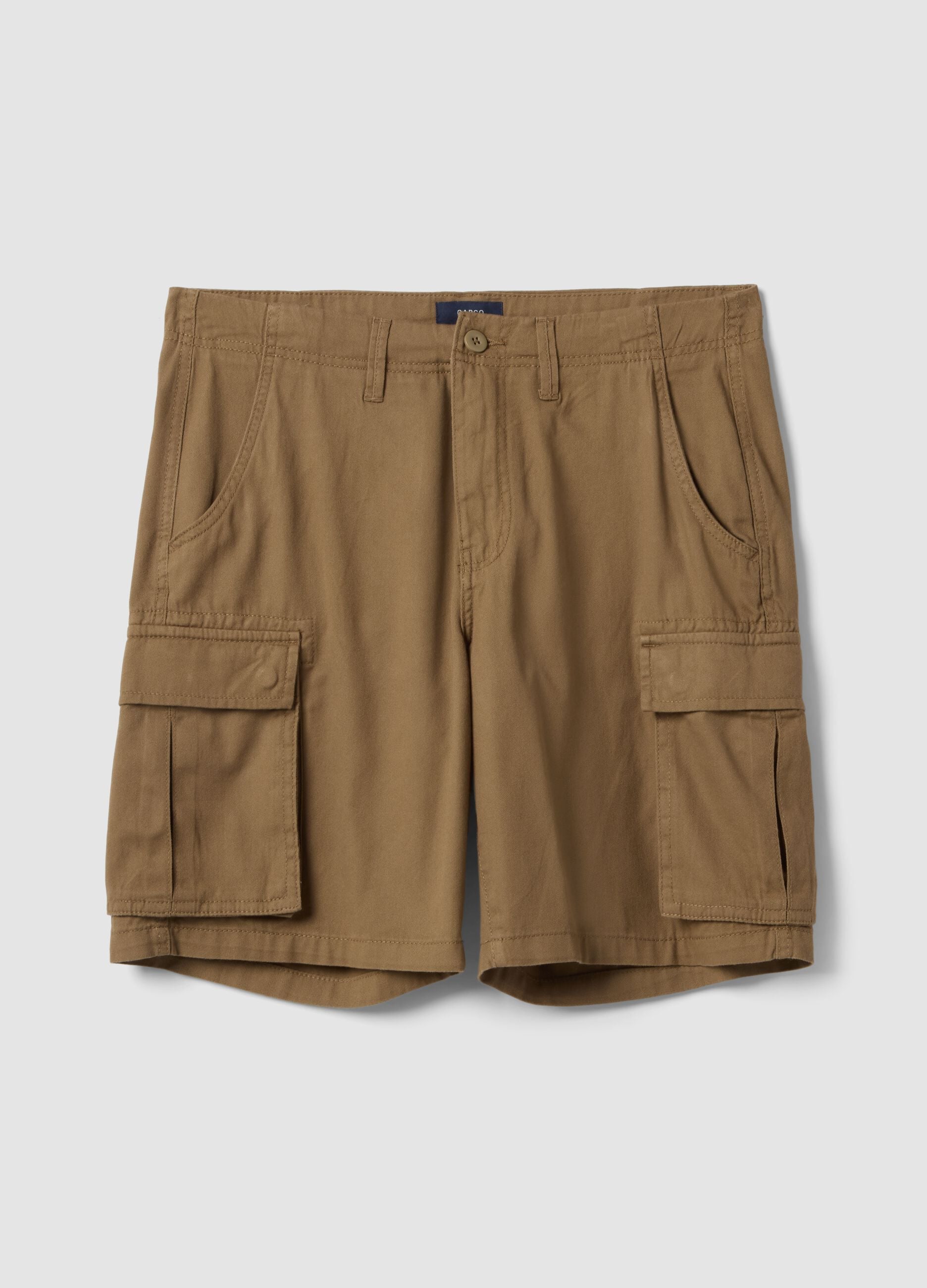 Brown pure cotton regular-fit cargo shorts