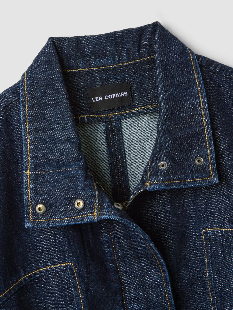 Blue pure cotton denim jacket with zip, oversized fit_5