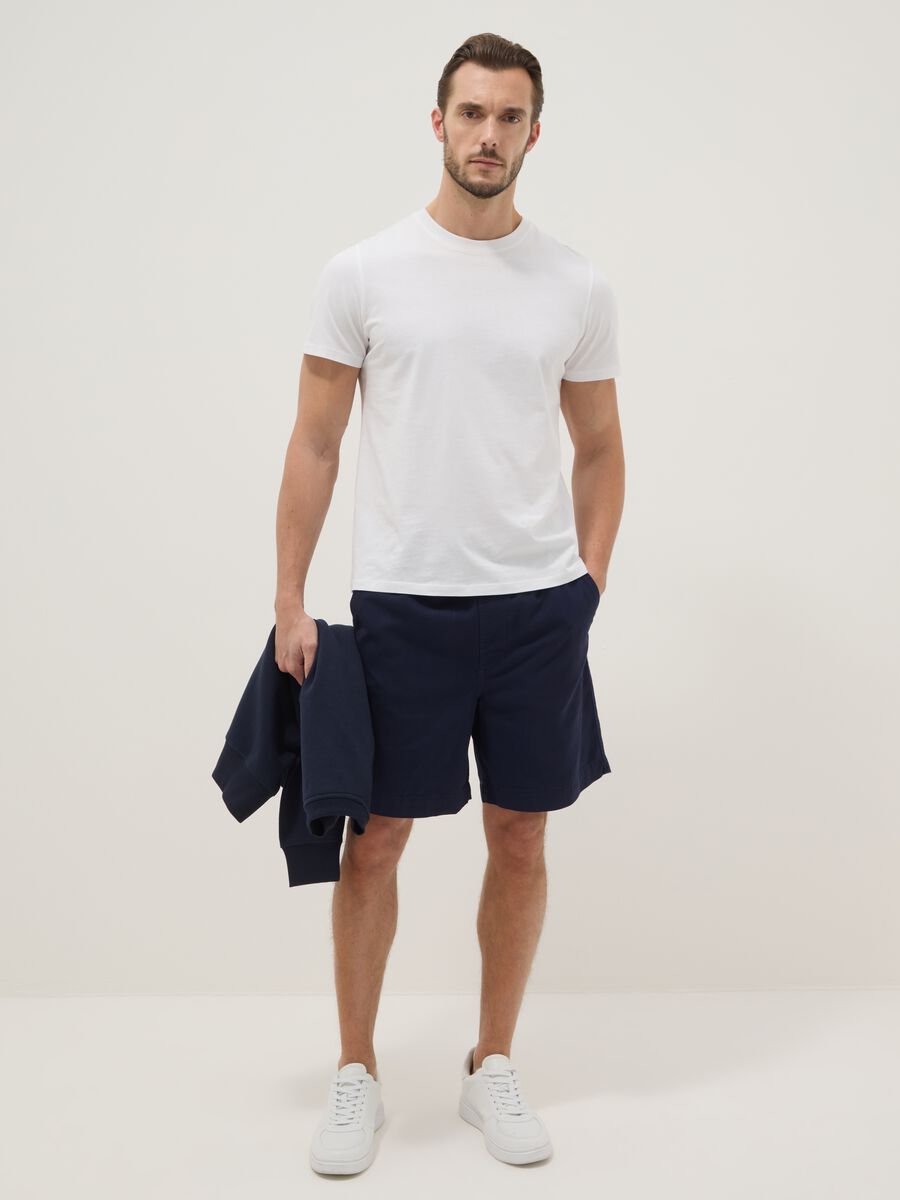 Blue pure cotton Bermuda shorts with elasticated waist_0