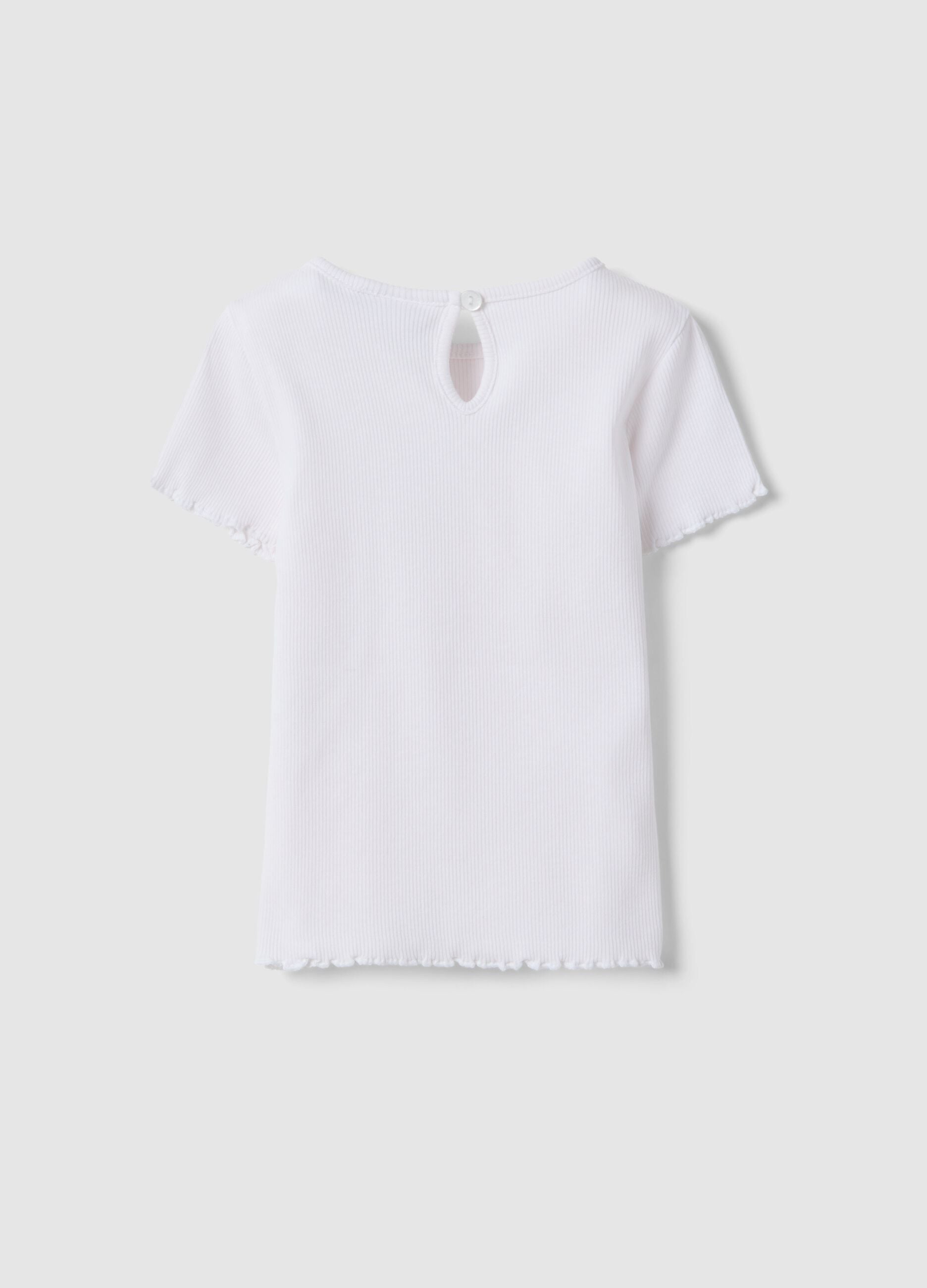 Girls' white stretch cotton T-shirt with star