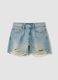 Light blue pure cotton denim shorts with frayed hems_4