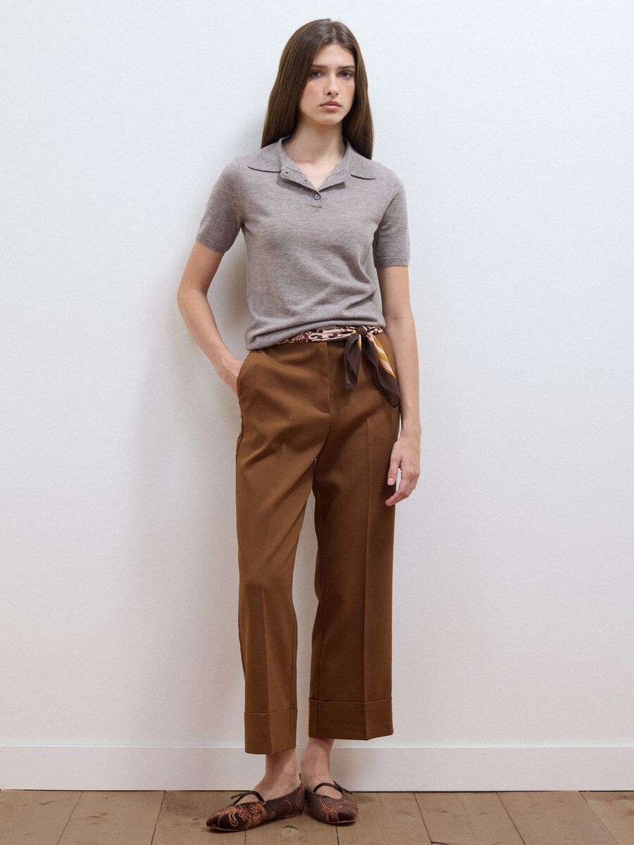 Brown stretch viscose formal trousers, straight fit_0