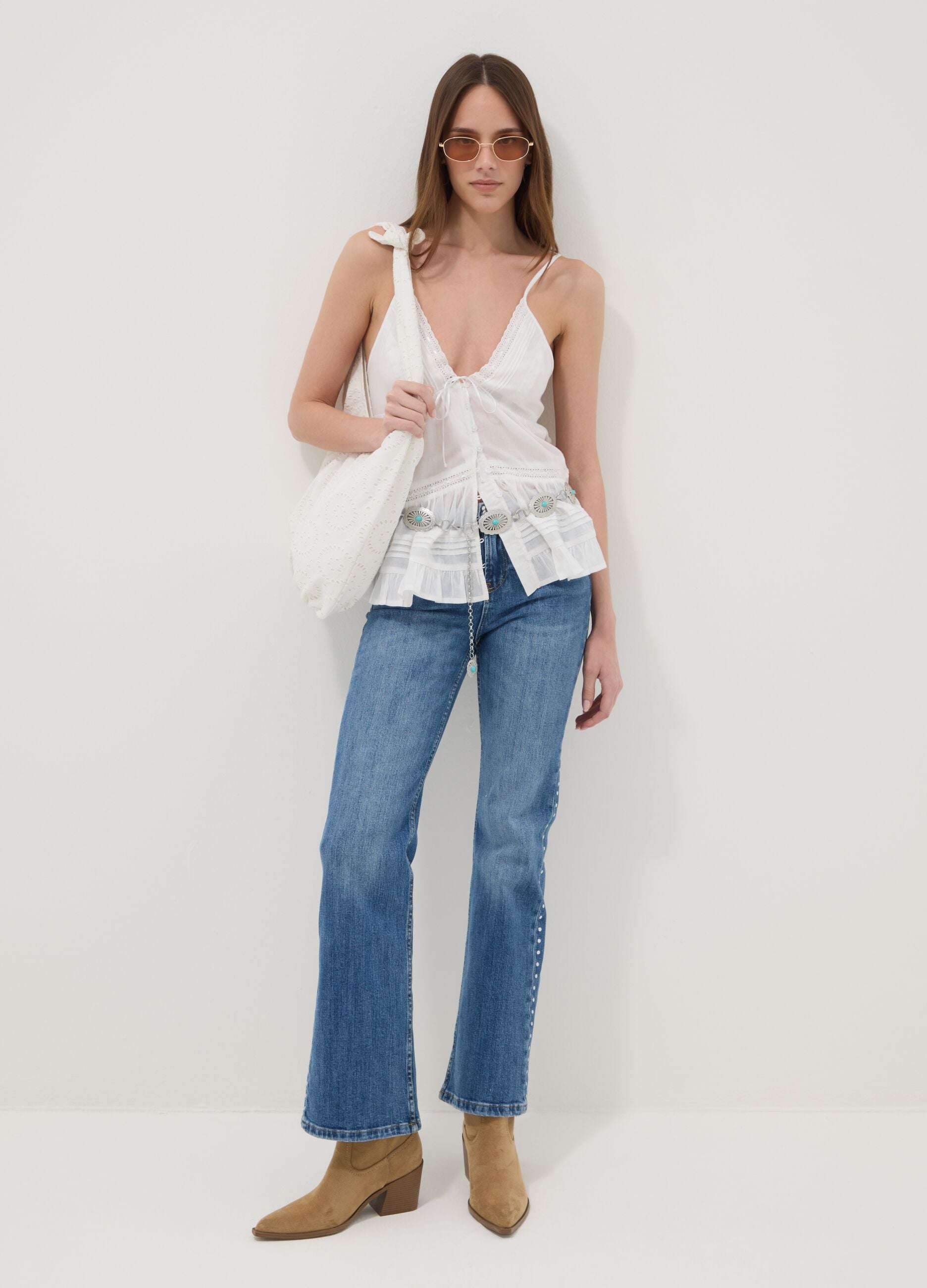 White pure cotton camisole with thin straps