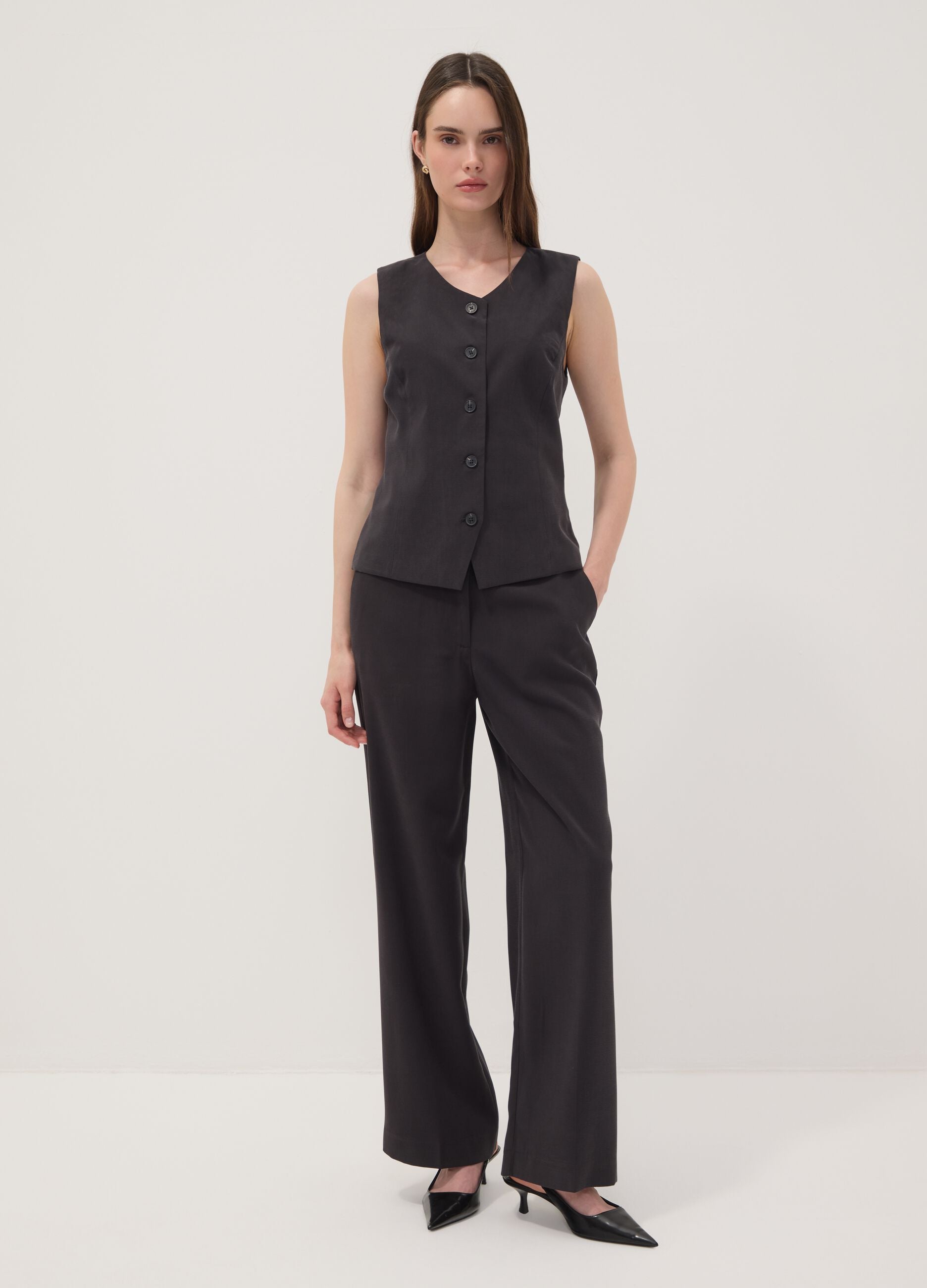 Black slim-fit viscose-blend waistcoat
