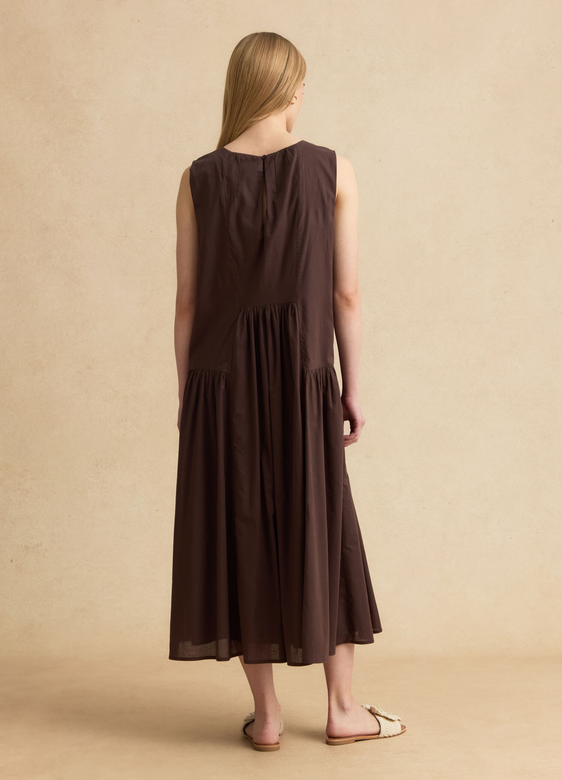 Brown pure cotton midi dress