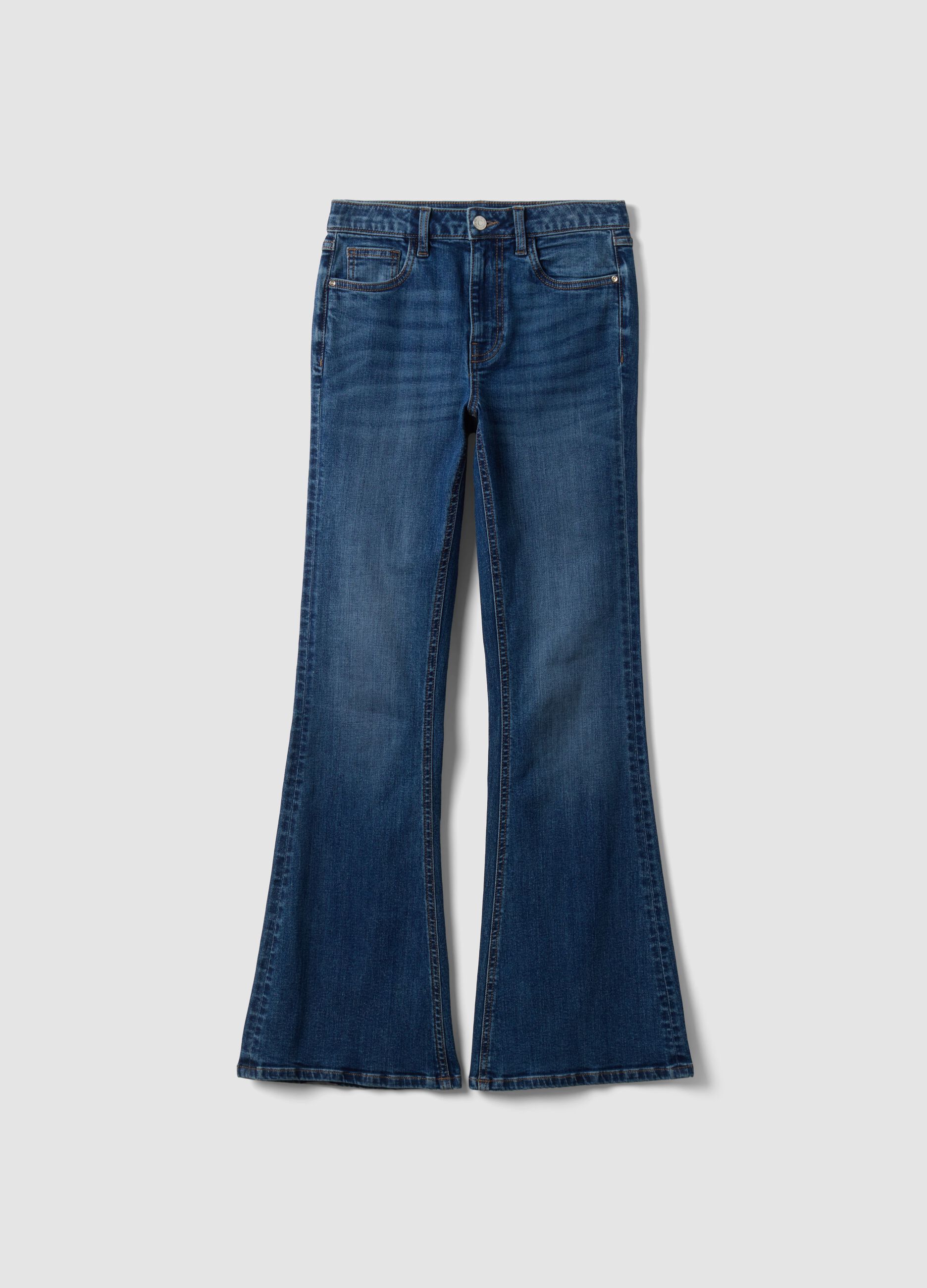 Blue stretch cotton flare jeans