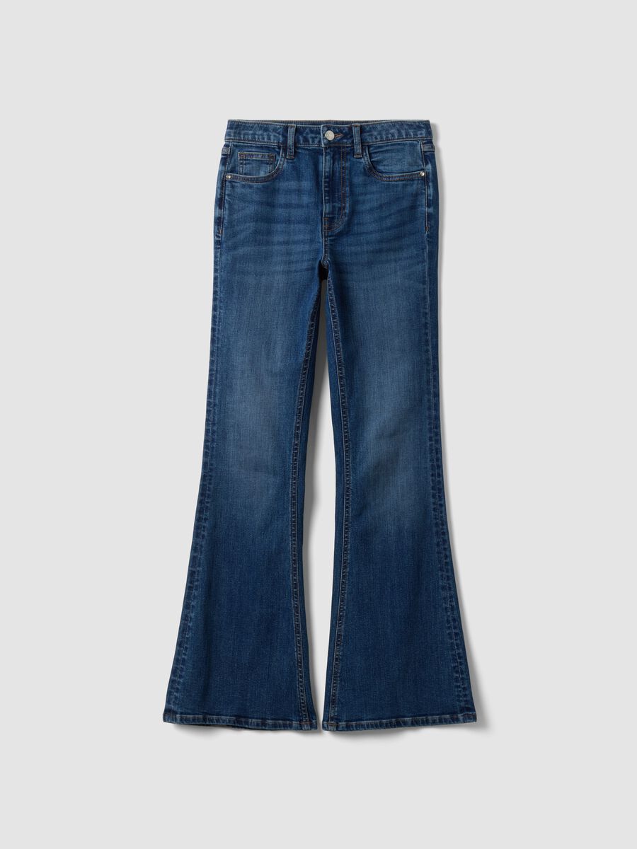 Blue stretch cotton flare jeans_4