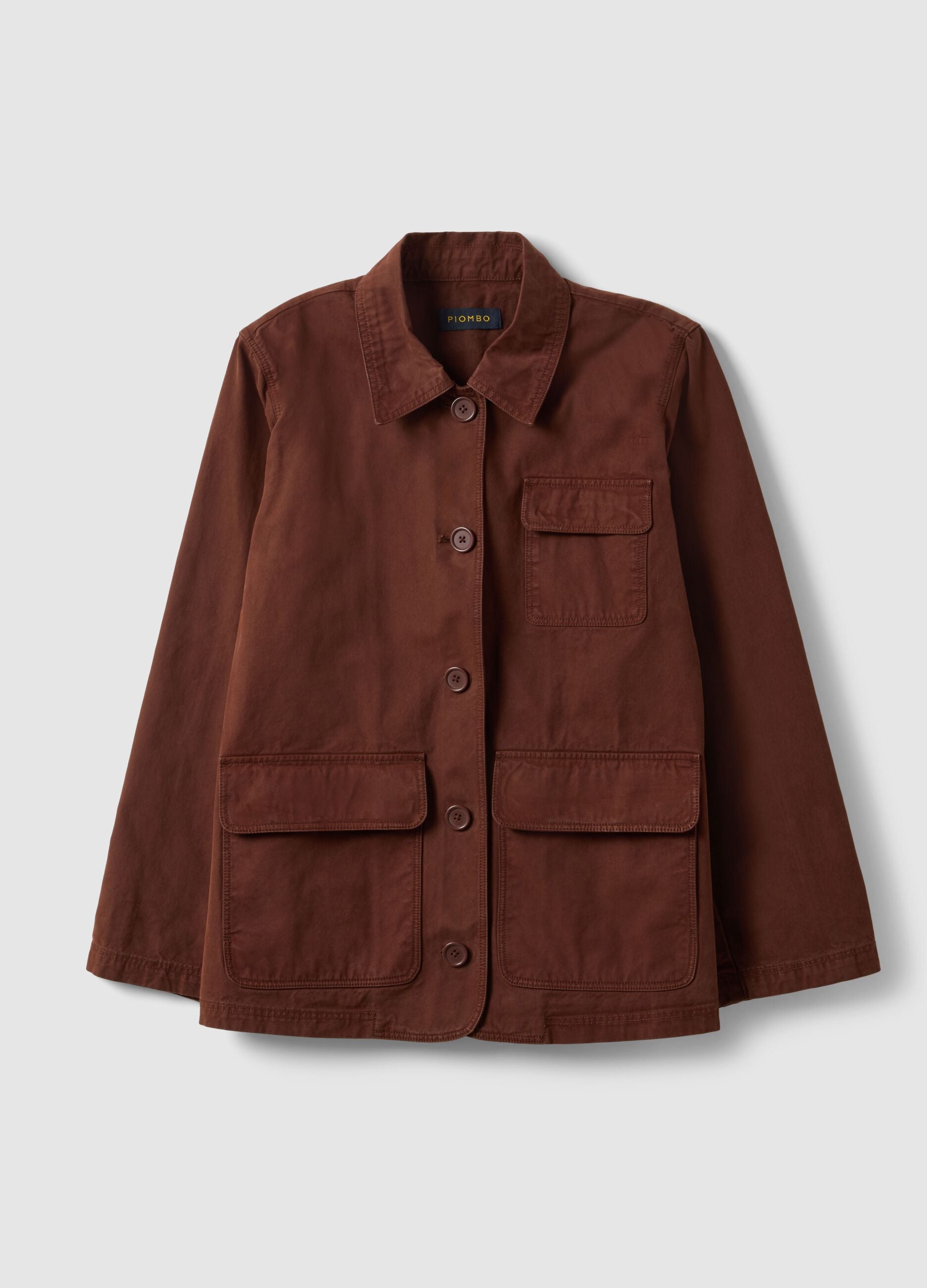 Brown pure cotton regular fit jacket with collar and buttons