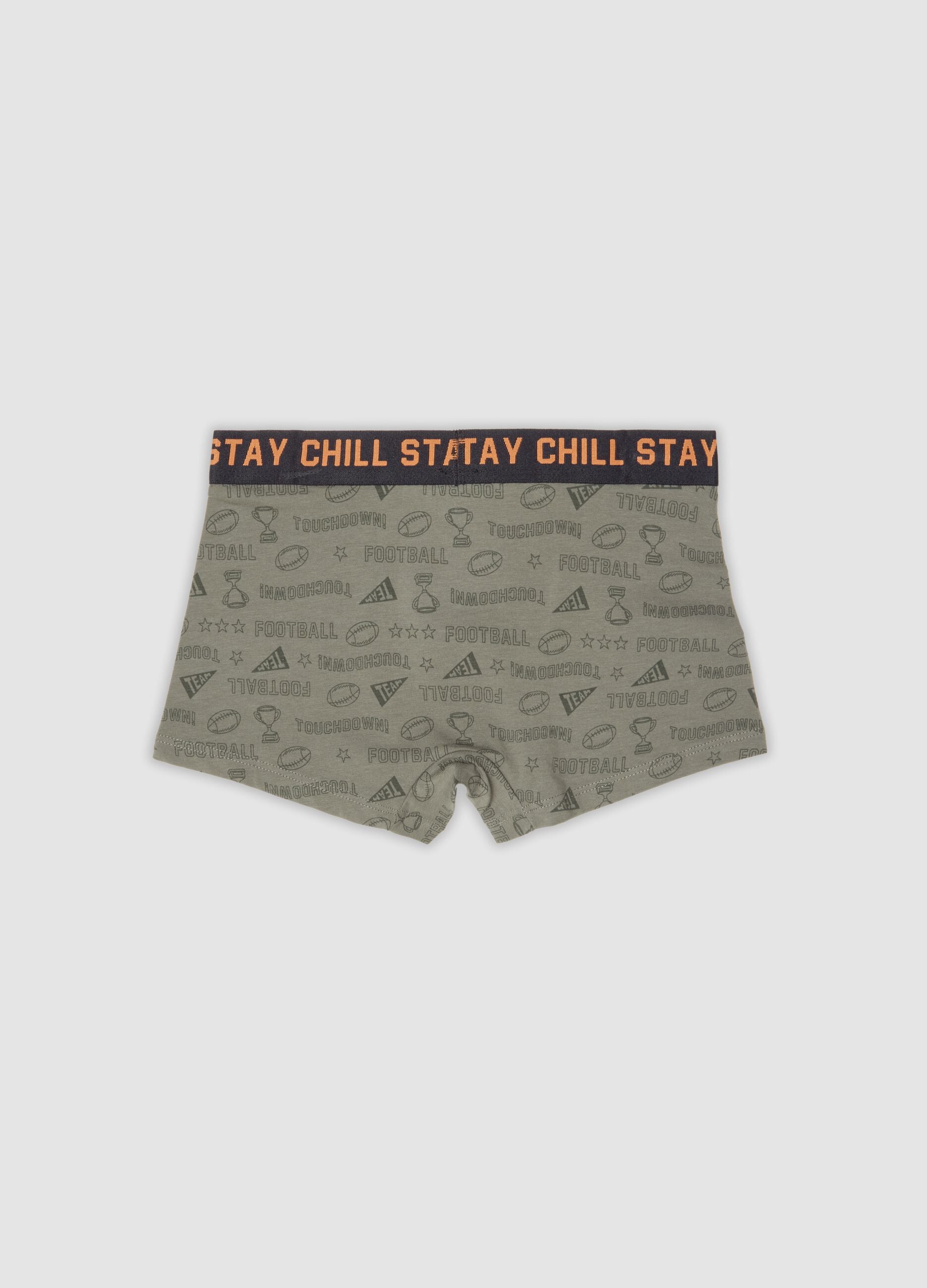 Grey stretch organic cotton boxer shorts with sporty print