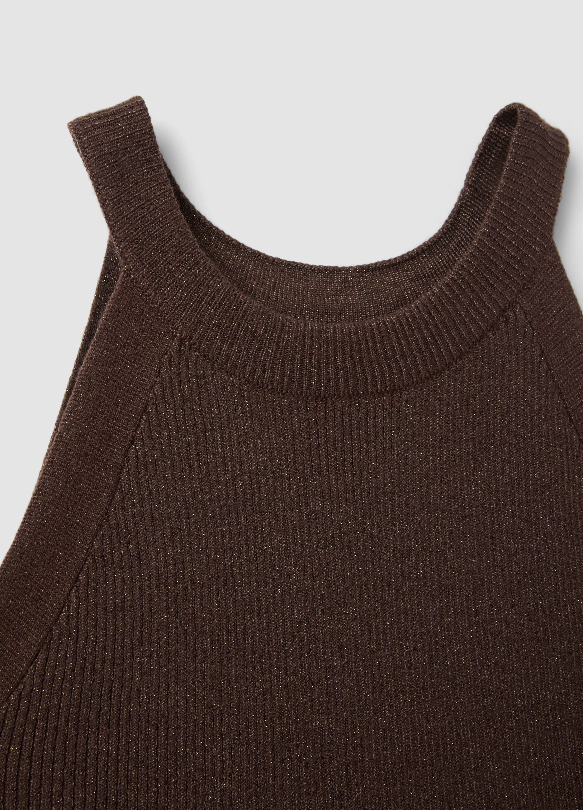 Fitted viscose blend brown tank top