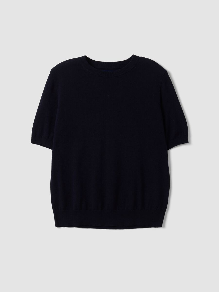 Navy wool-blend crew-neck short-sleeve jumper, regular fit_4