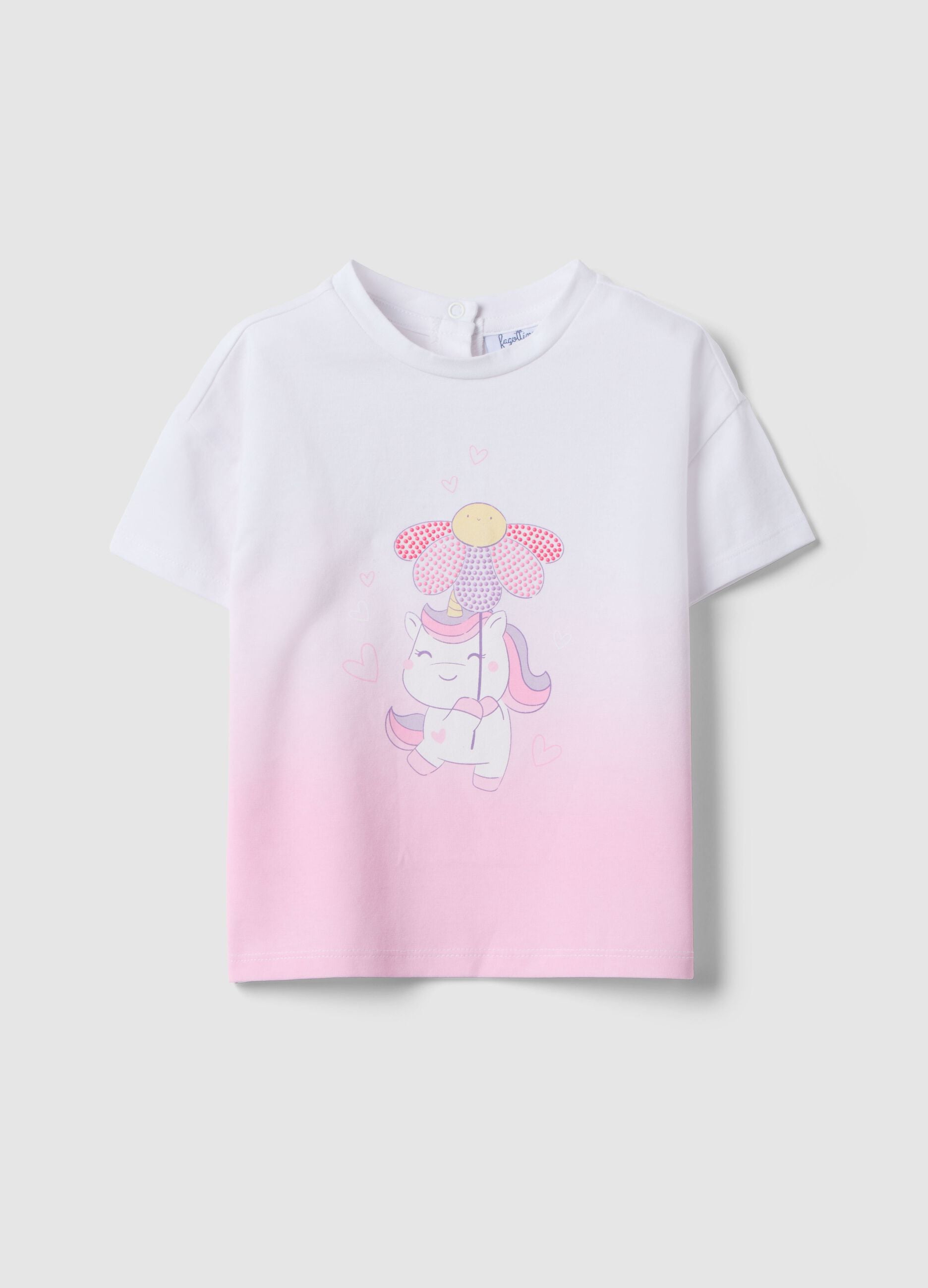 Multicoloured stretch cotton unicorn girl's t-shirt