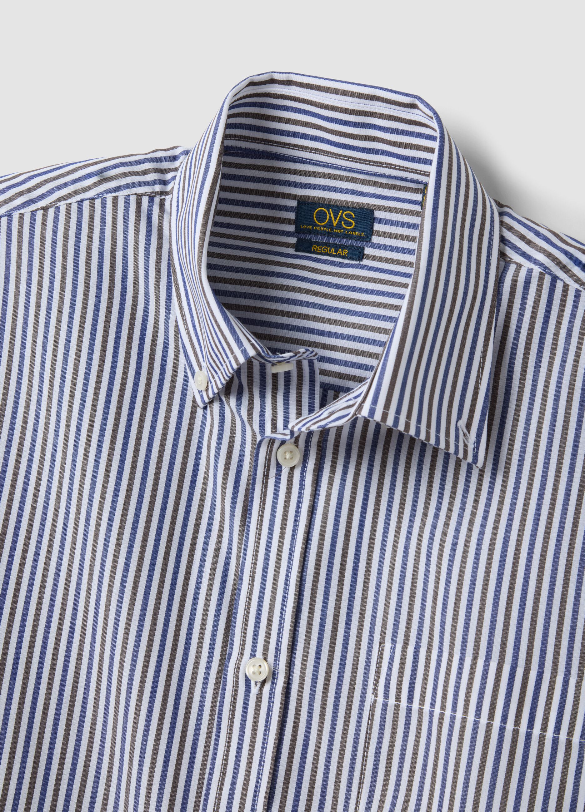 White striped cotton-blend shirt with easy-iron button-down collar