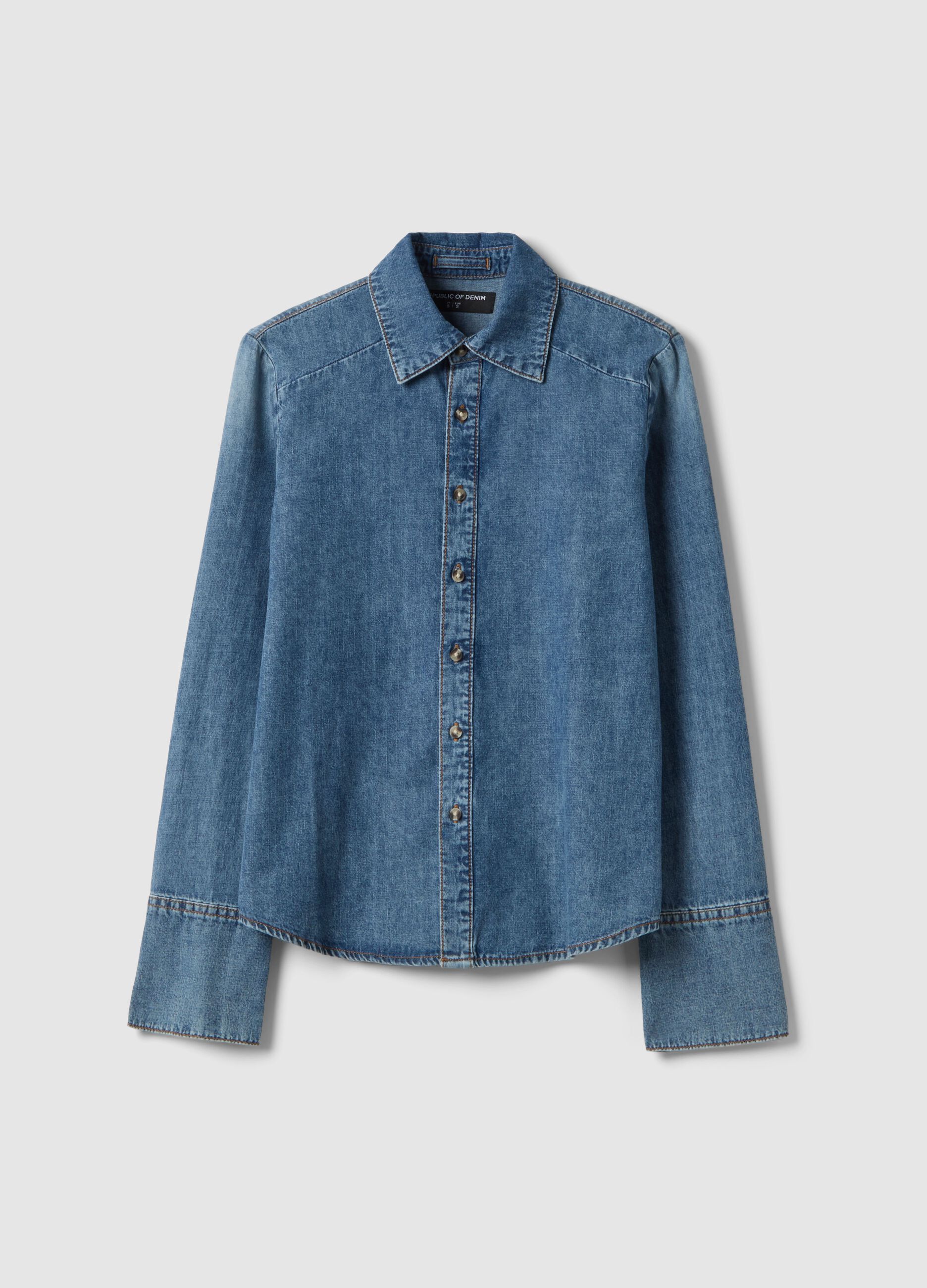 Blue Denim Long Sleeve Shirt in Pure Cotton Regular Fit