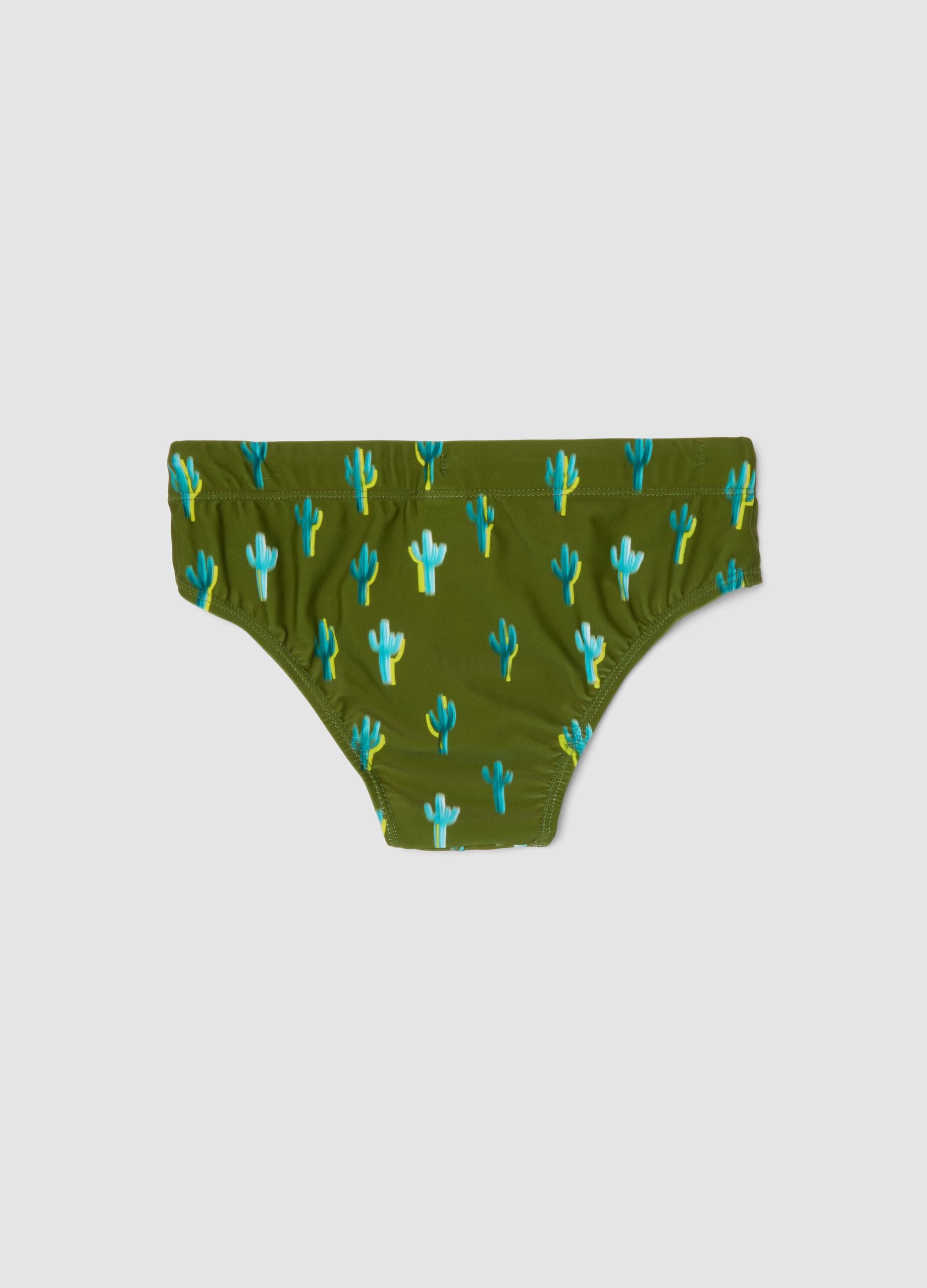 Green stretch-fabric swim briefs