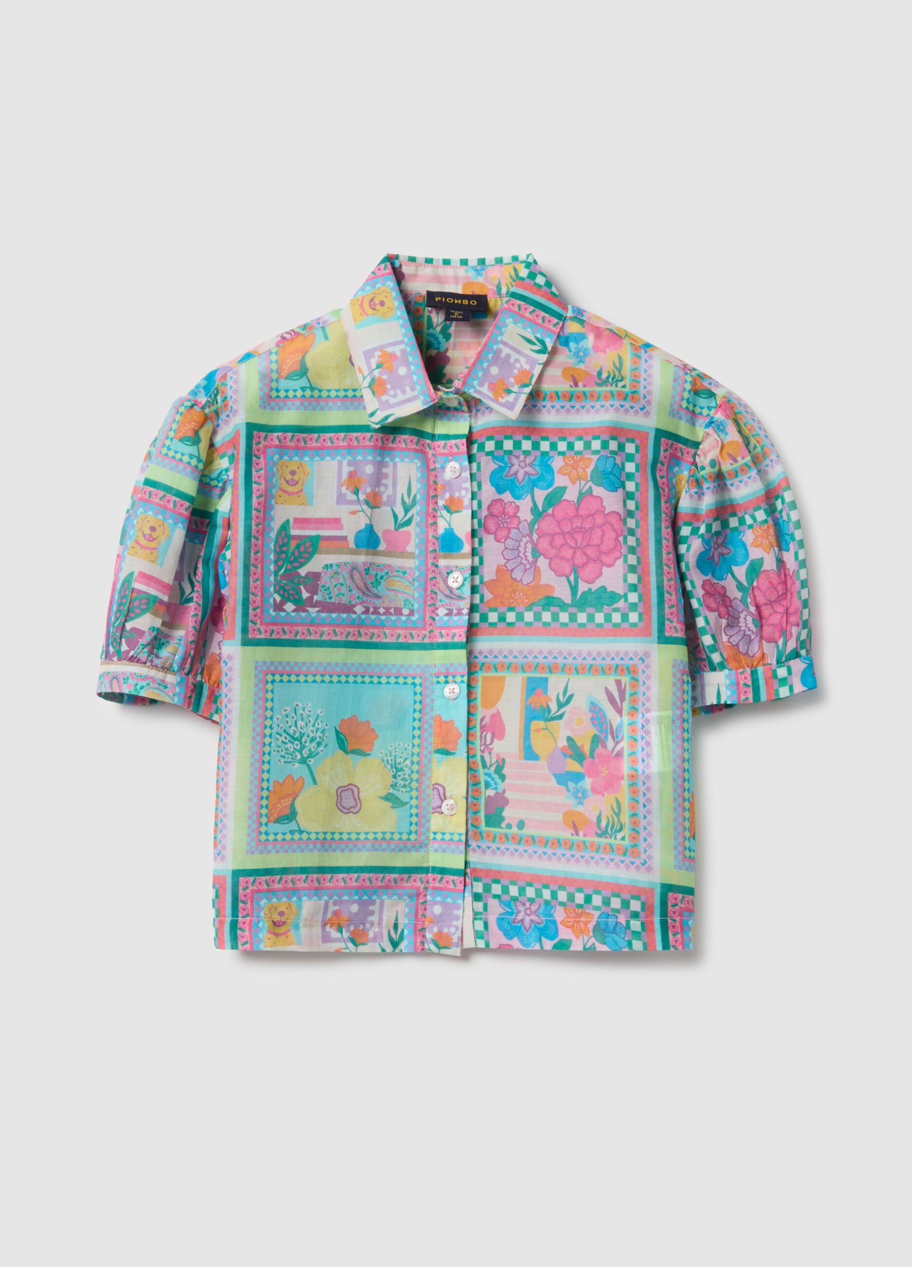 Girl's multicolour pure cotton shirt with floral pattern