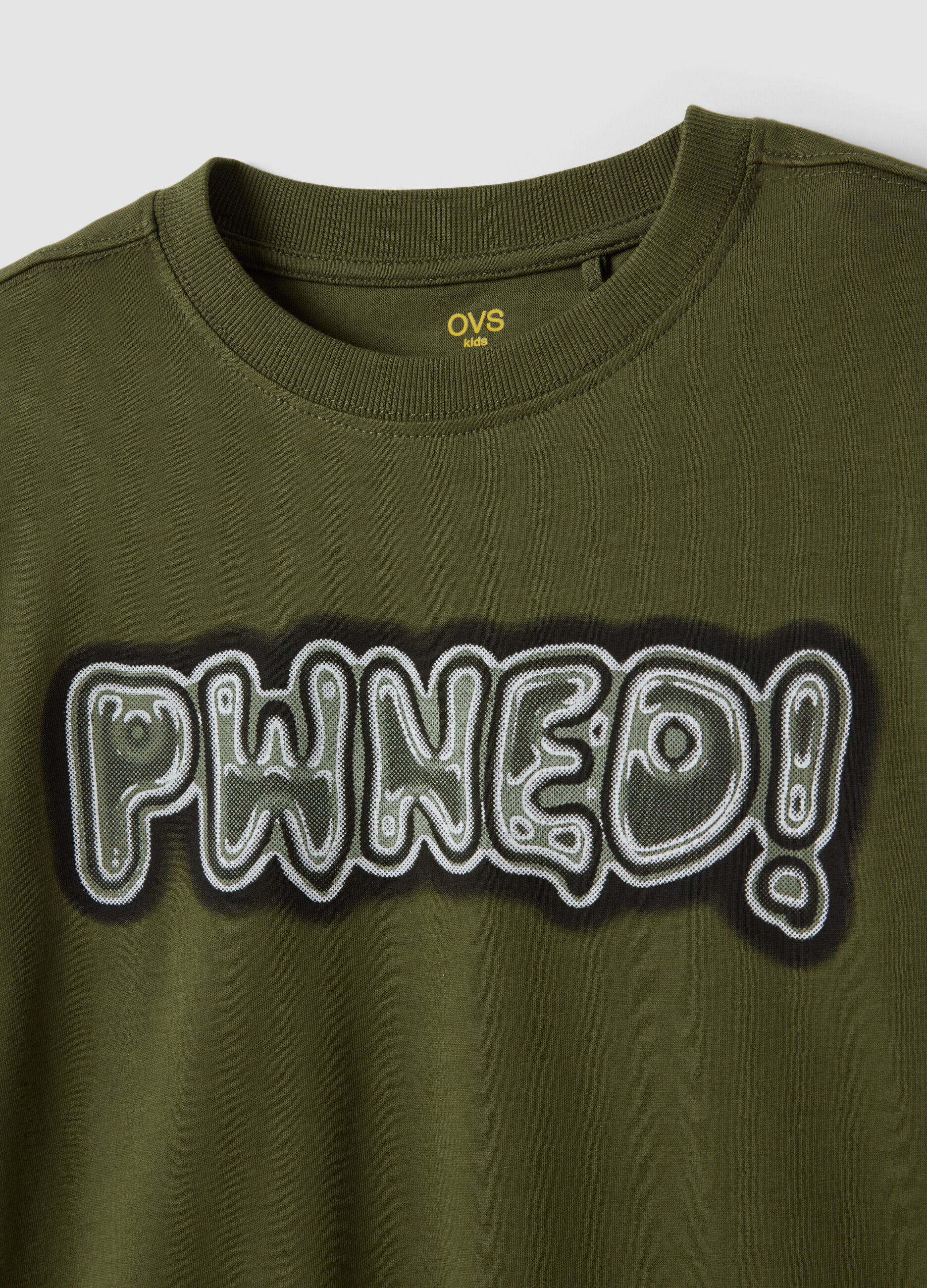 Green pure organic cotton slogan T-shirt for boys
