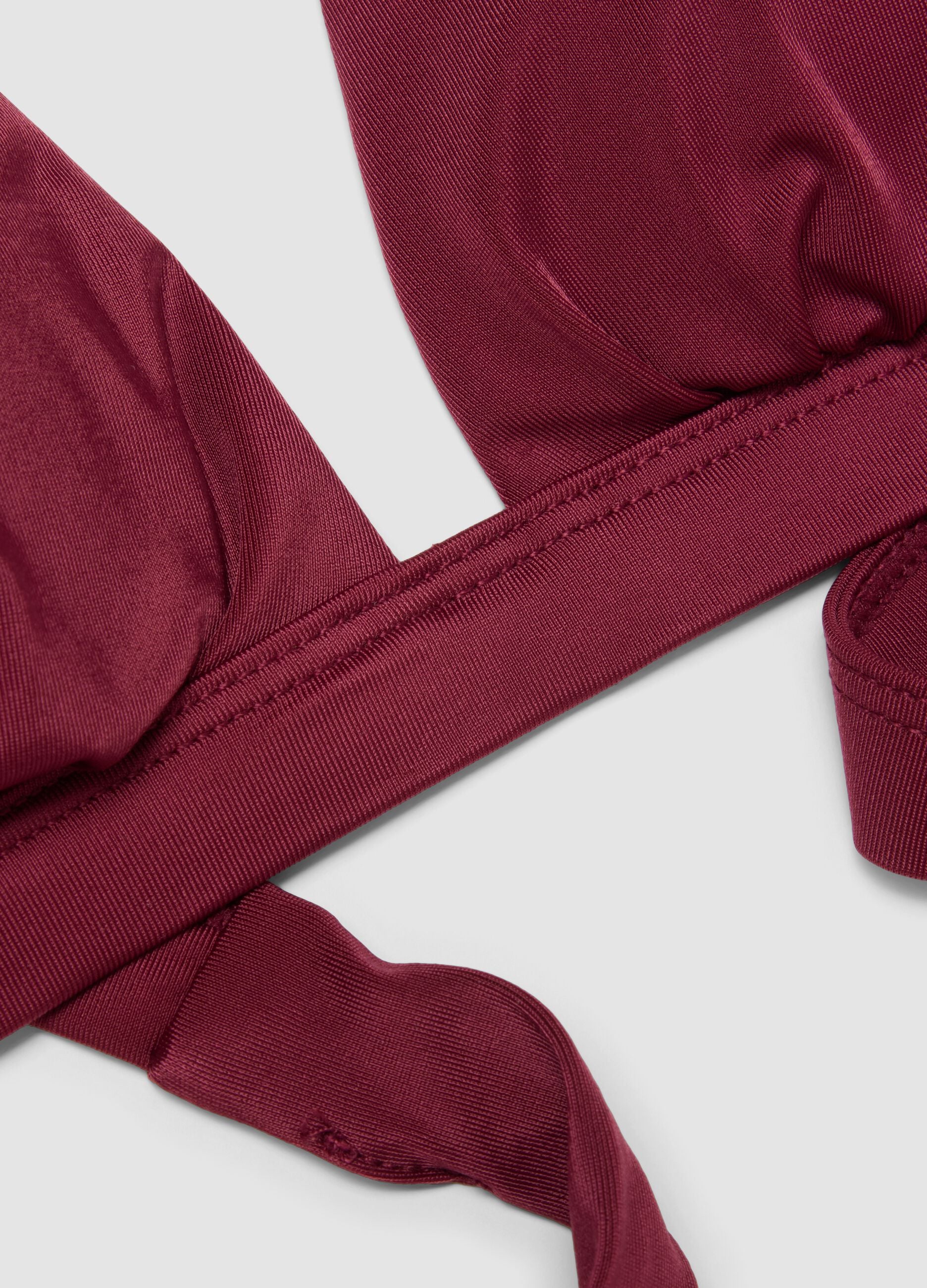 Red stretch triangle bikini top with neck bow