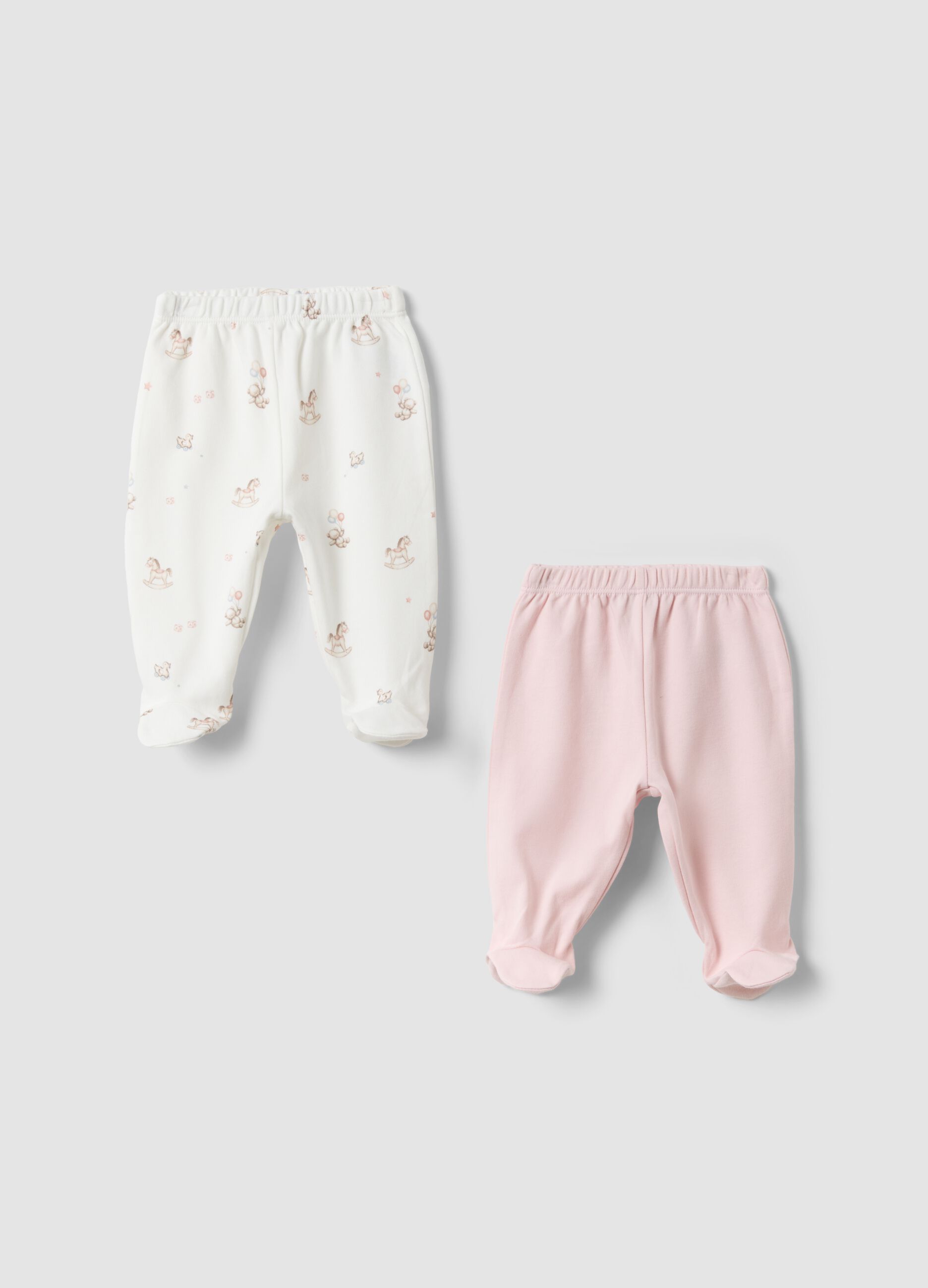 Bipack di leggings rosa e bianco in cotone organico con piedini