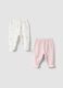 Bipack di leggings rosa e bianco in cotone organico con piedini_0