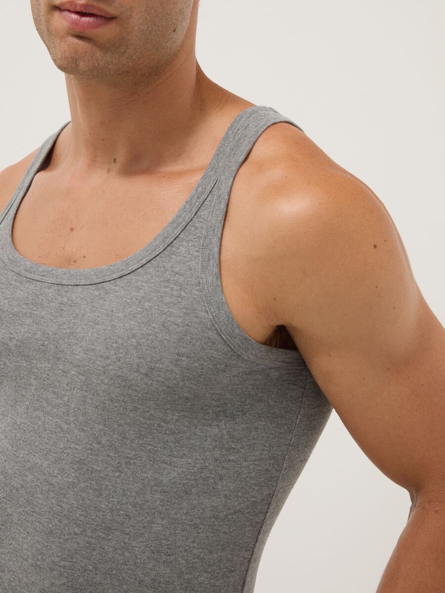 Grey pure cotton regular fit tank top_3