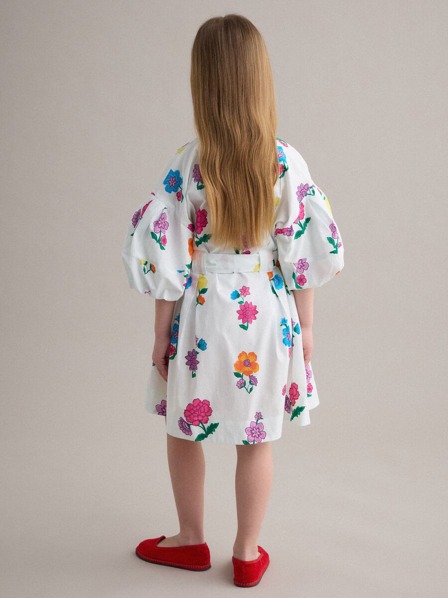 Girls&rsquo; white pure cotton dress with floral print, regular fit_2