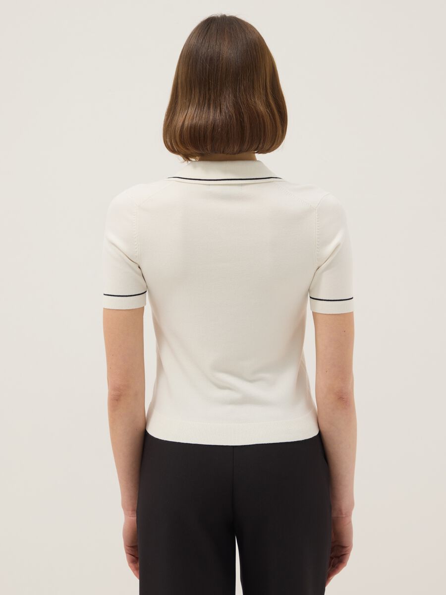 White viscose blend slim fit polo with contrast stitching_2