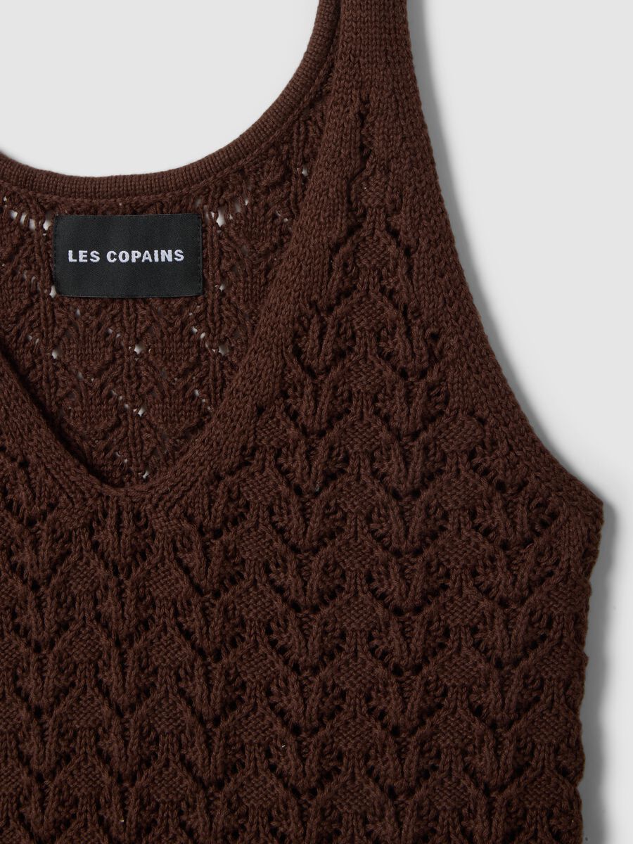 Brown pure cotton vest with perforated texture_5