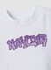 White stretch cotton jersey T-shirt with graffiti slogan for girls_5