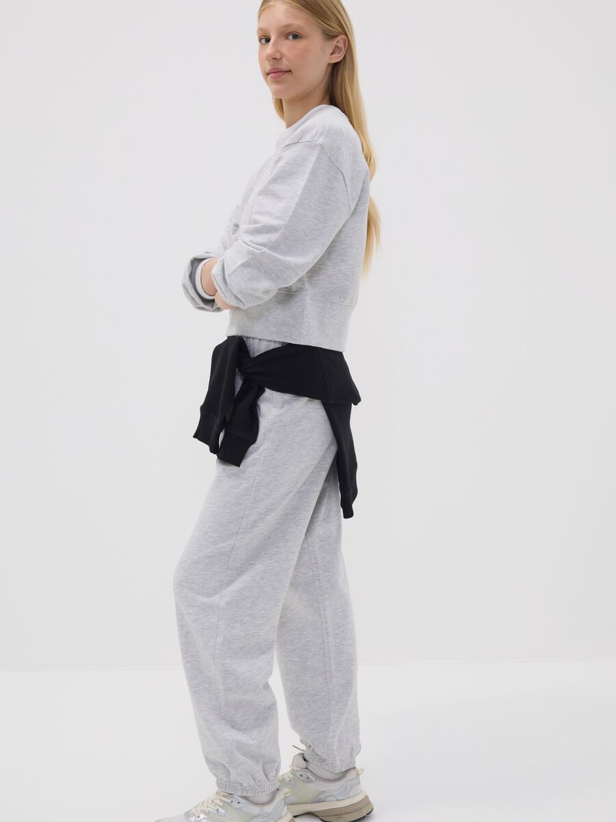 Grey jogger trousers in organic cotton and viscose blend for girls_0