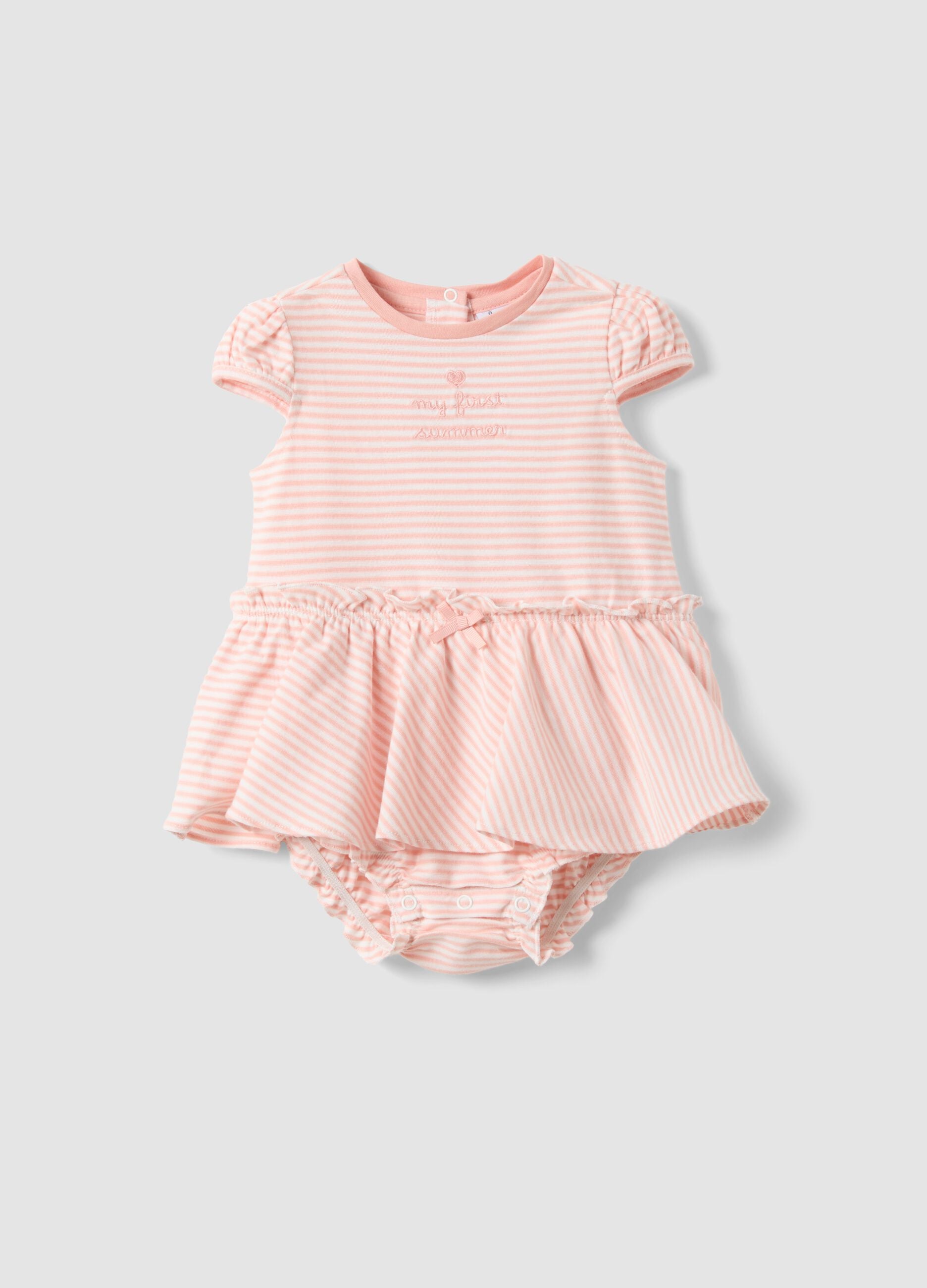Multicolour striped pure cotton romper with embroidery for baby girls