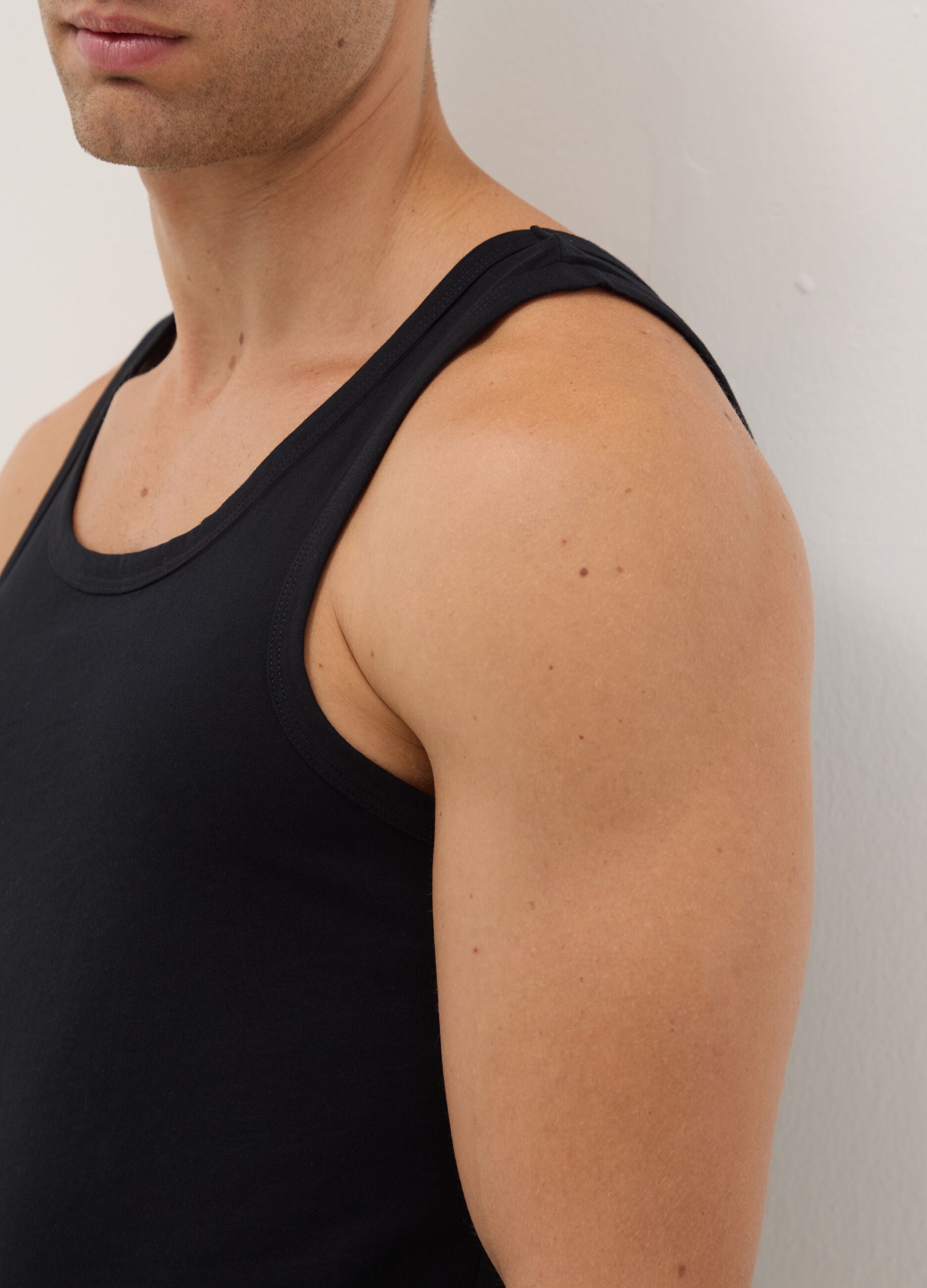 Pack of three black pure cotton tank tops regular fit