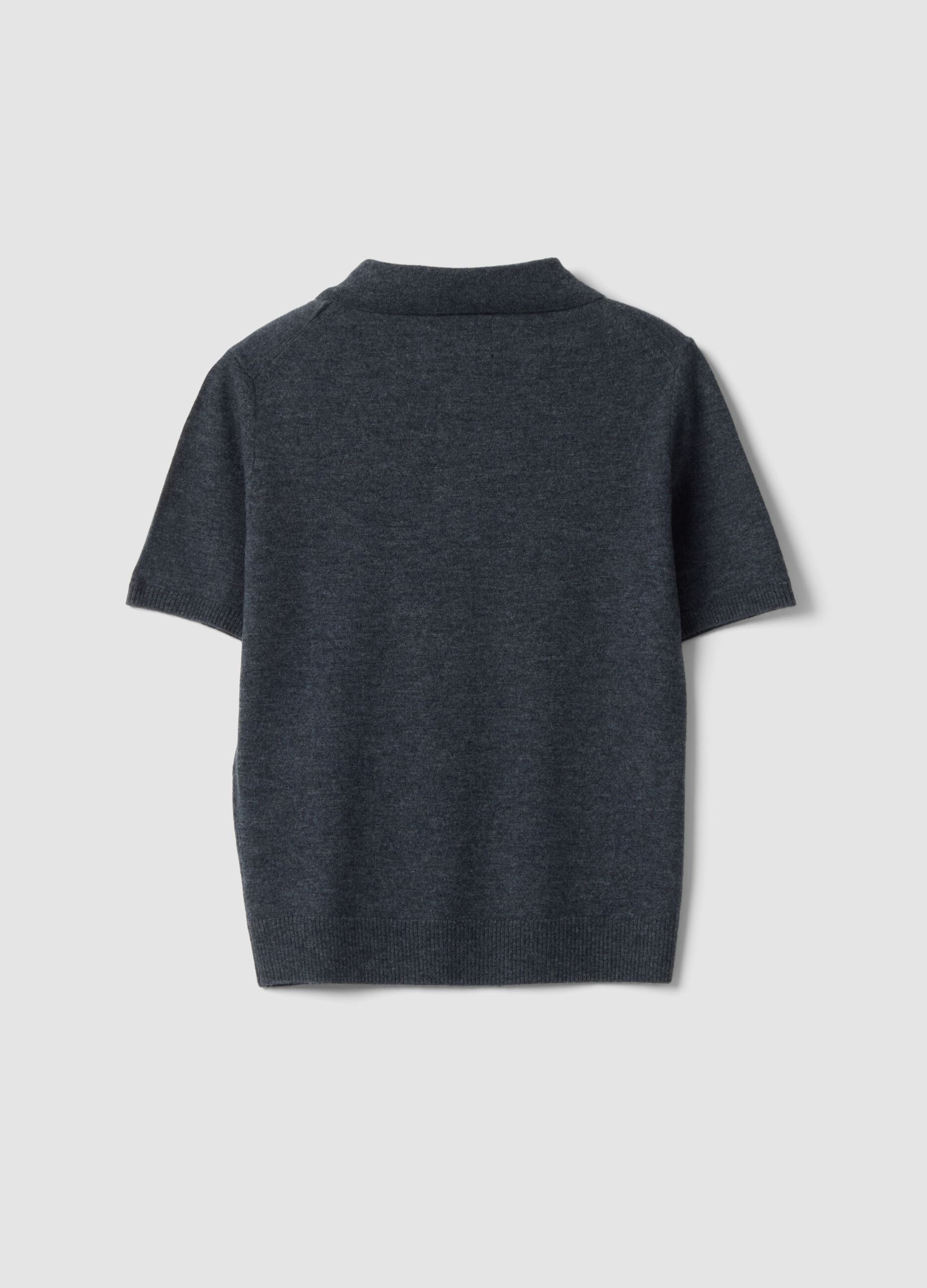 Grey pure wool polo-collar jumper in regular fit